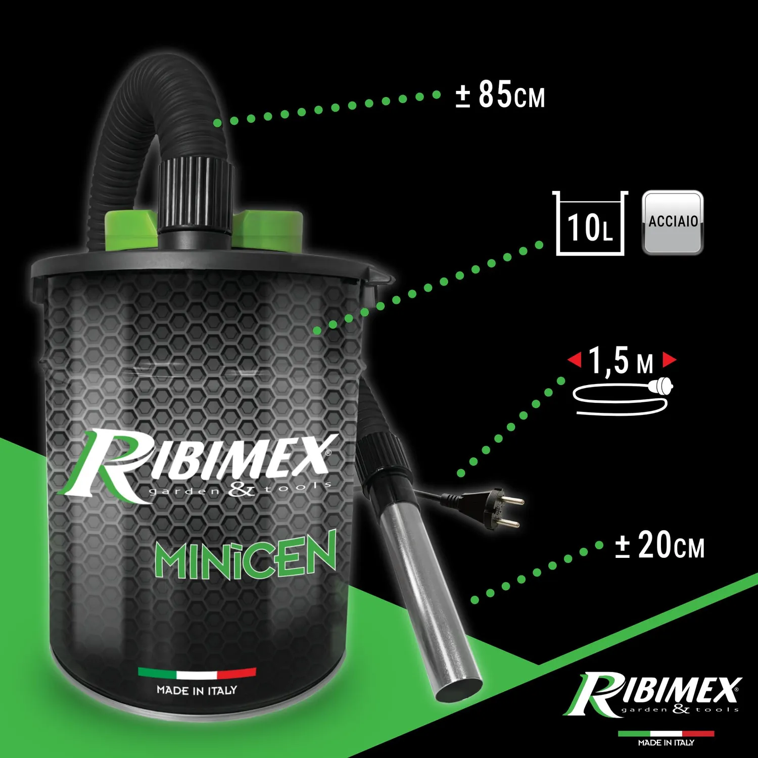 Ribiland-Ribimex Minicen aspiracenere elettrico pellet 800W 10L