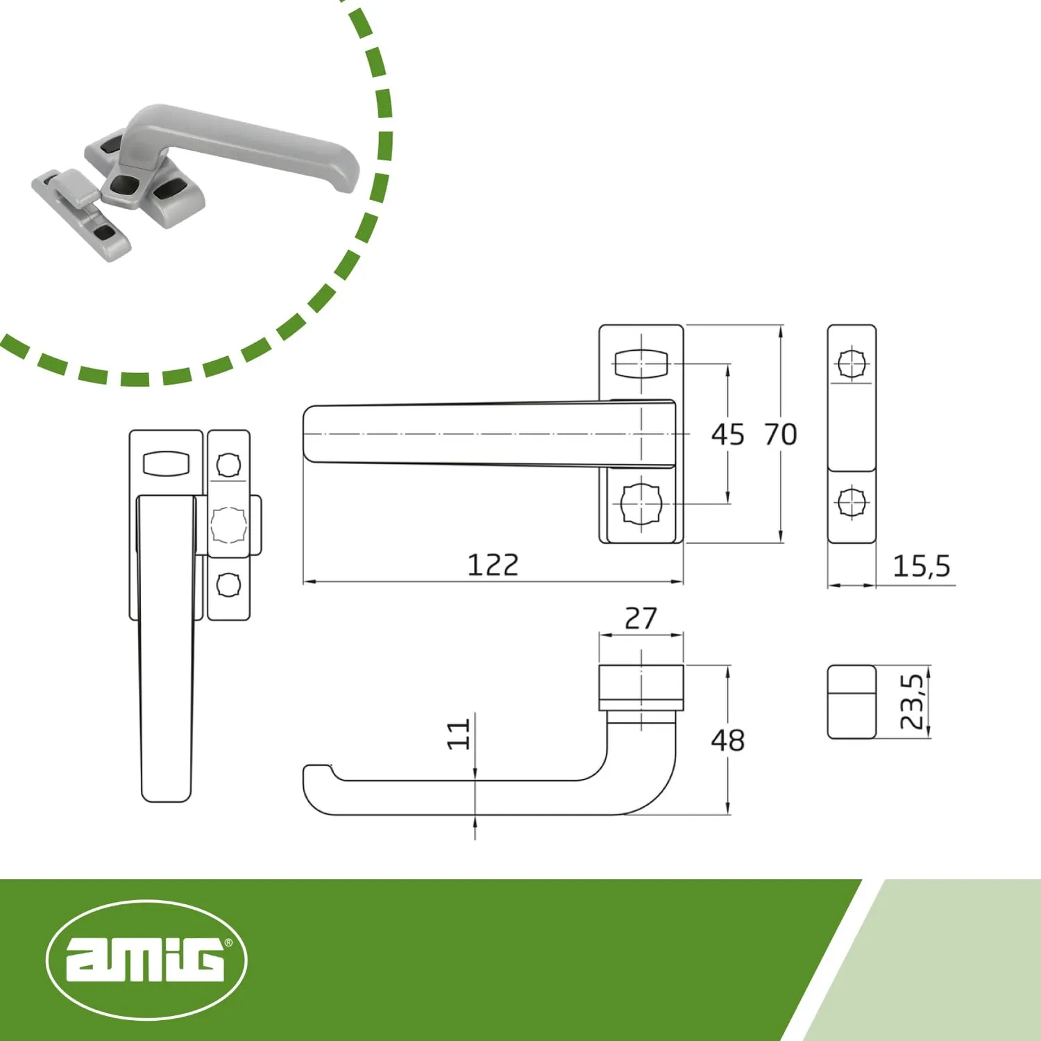 Amig Gamma maniglia bloccaggio 122x70 destra argento