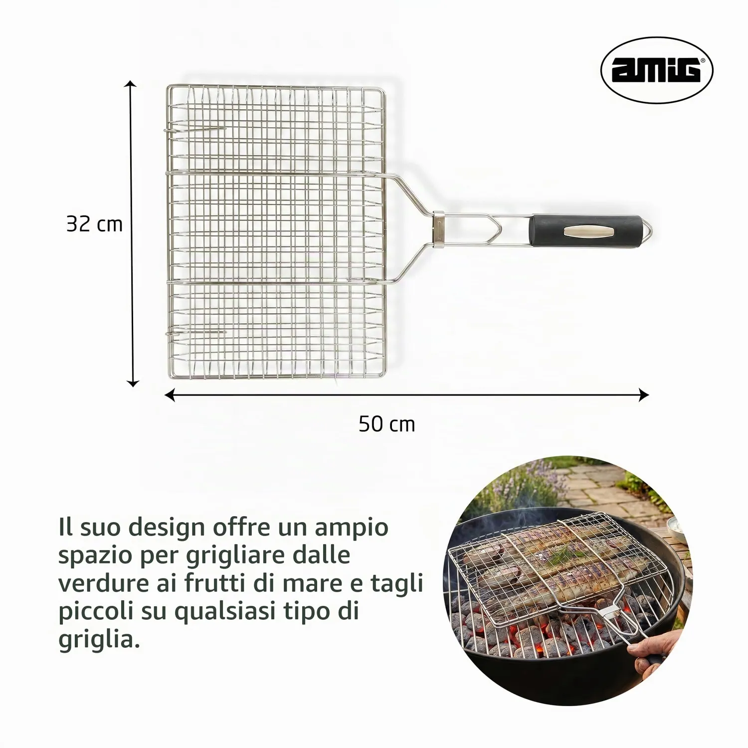 Amig AM34 griglia barbecue doppia 50x32 cm inox
