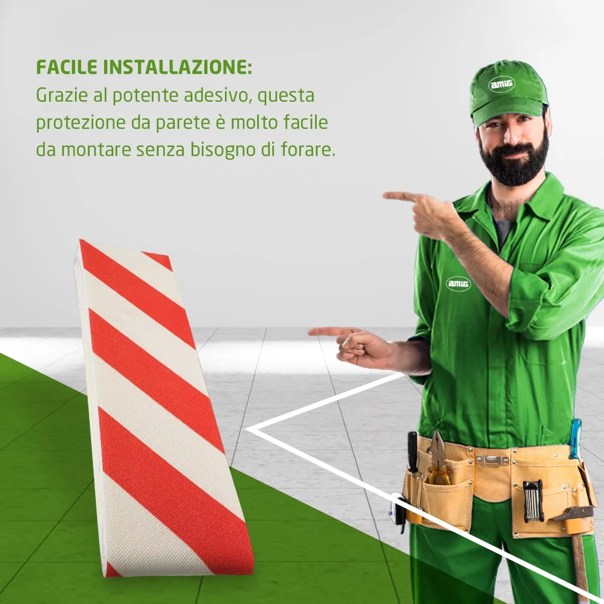 Amig protezioni colonne garage 50x24 cm paracolpi set 2 pezzi rosso