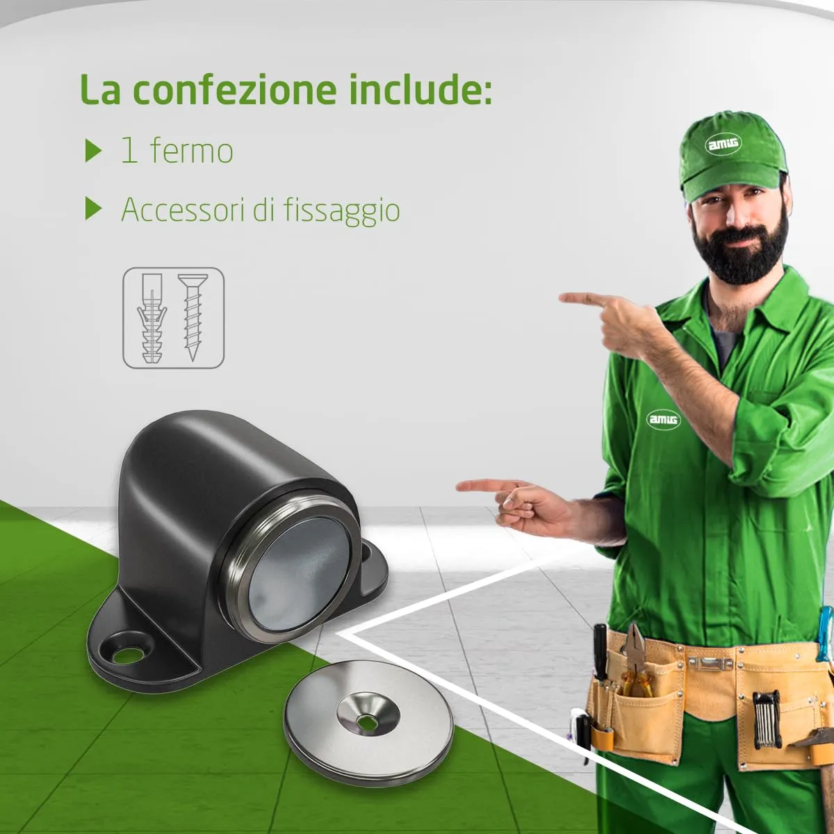 Amig Fermaporta Magnetico Pavimento Zamak Nero 44x40 mm