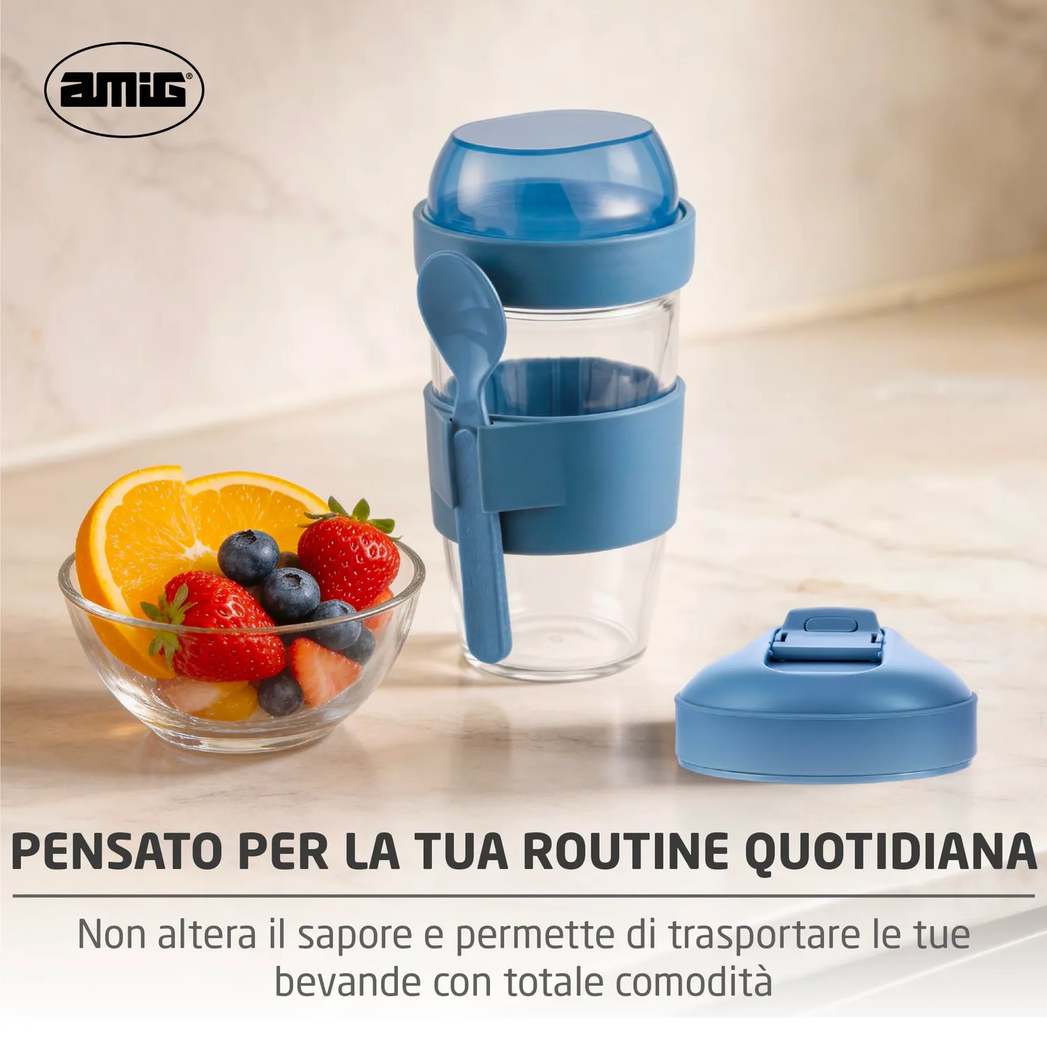Amig Mod.1 bicchiere yogurt vetro 480 ml con vaschetta cereali