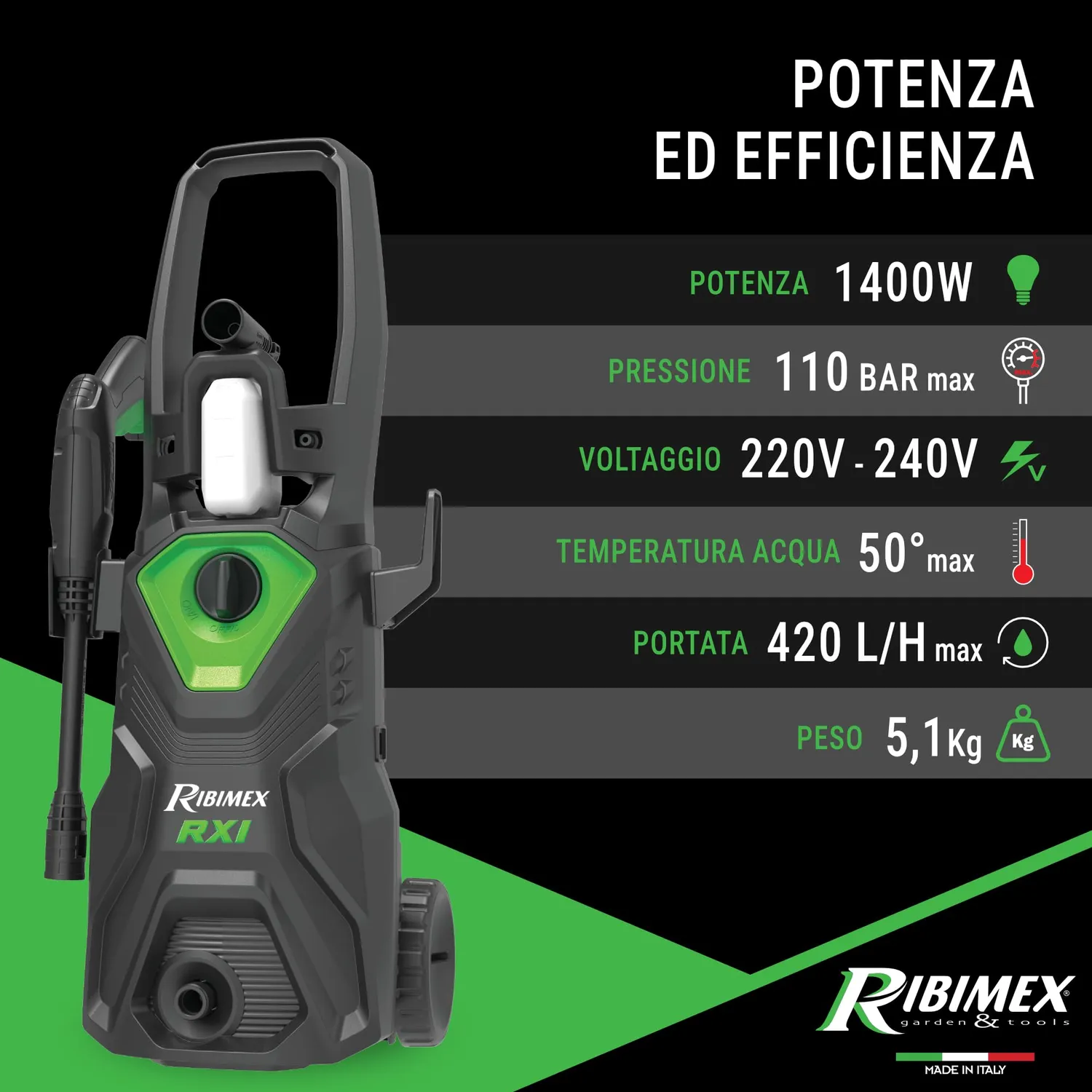 Ribimex RX1 idropulitrice 110 bar 1400W pistola 140 bar