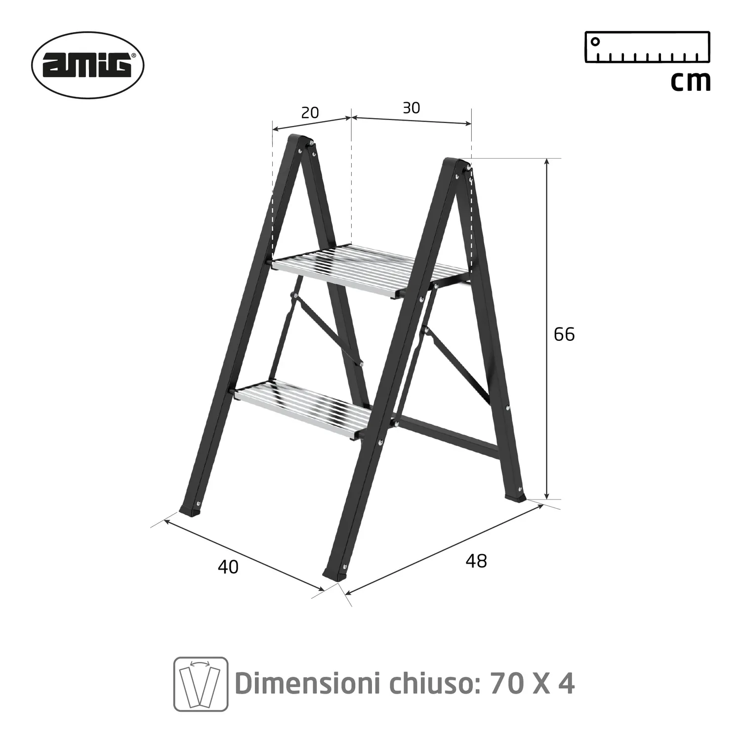Amig Sgabello Pieghevole 2 Gradini Nero 66x48x40 cm