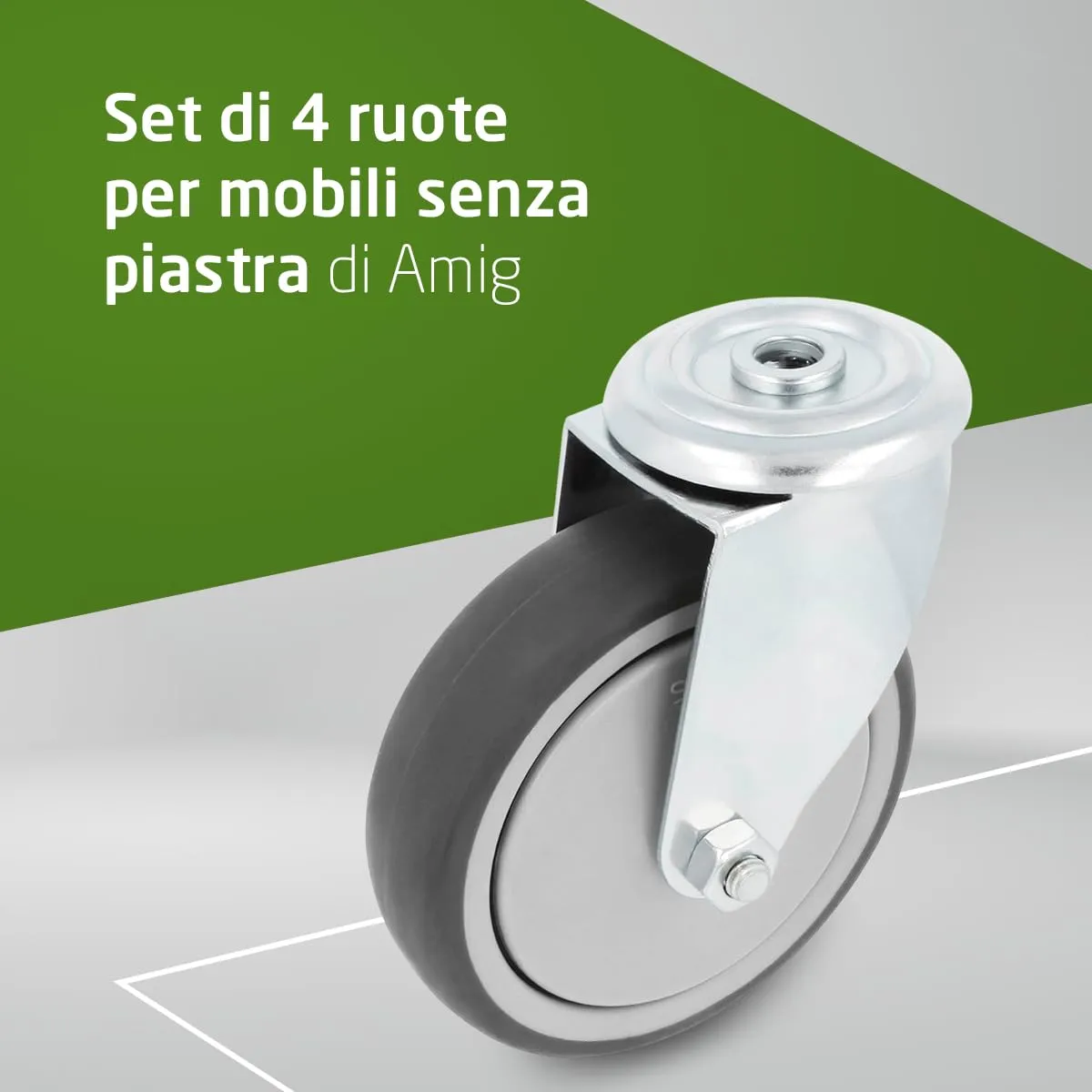 Amig Pack 4 Ruote con Foro Ø100 mm Senza Freno