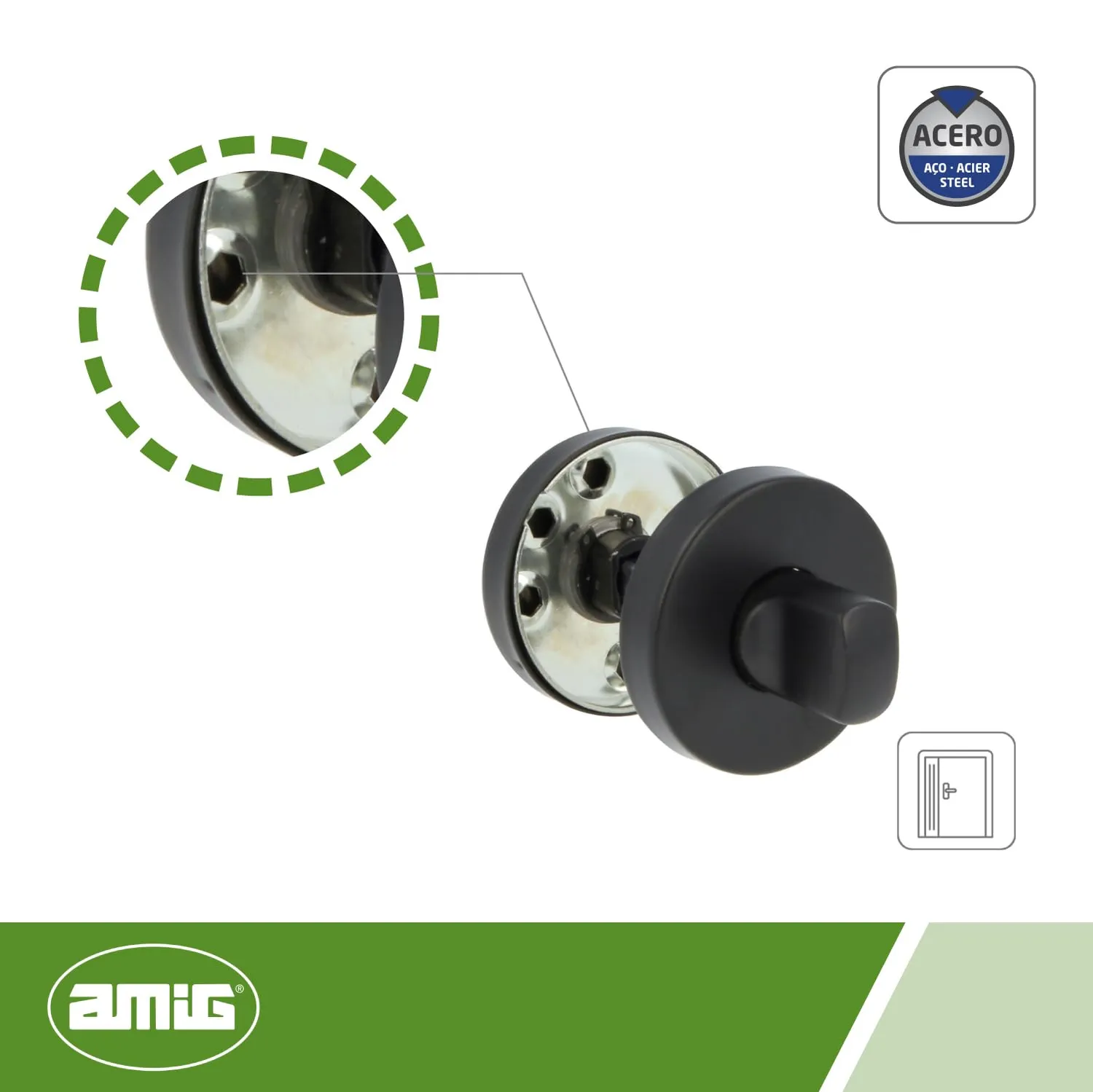 Amig 9RX Nottolino Maniglia Rosetta Tonda Nero Ø53 mm