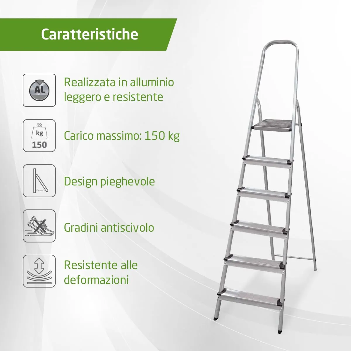 Amig scaletta pieghevole 6 gradini alluminio 150 kg