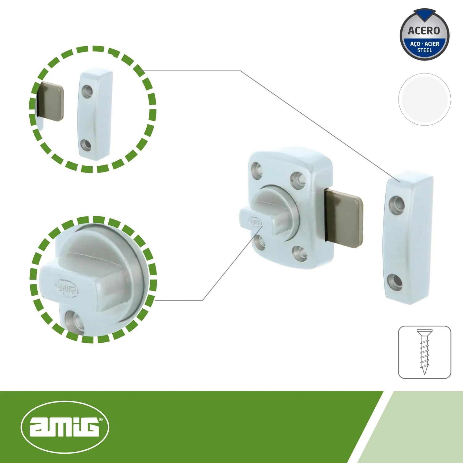 Amig 388 chiavistello porta legno bianco 30x42 mm
