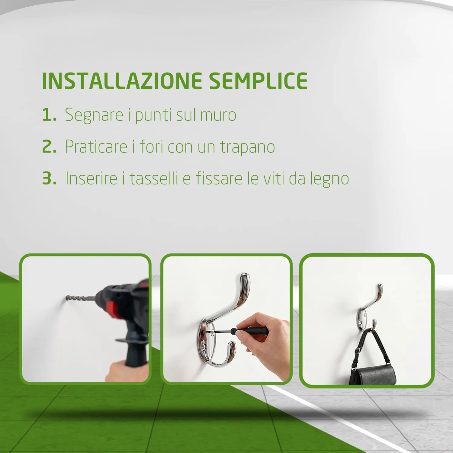 Amig CS32 appendiabiti da parete nichel 2 ganci