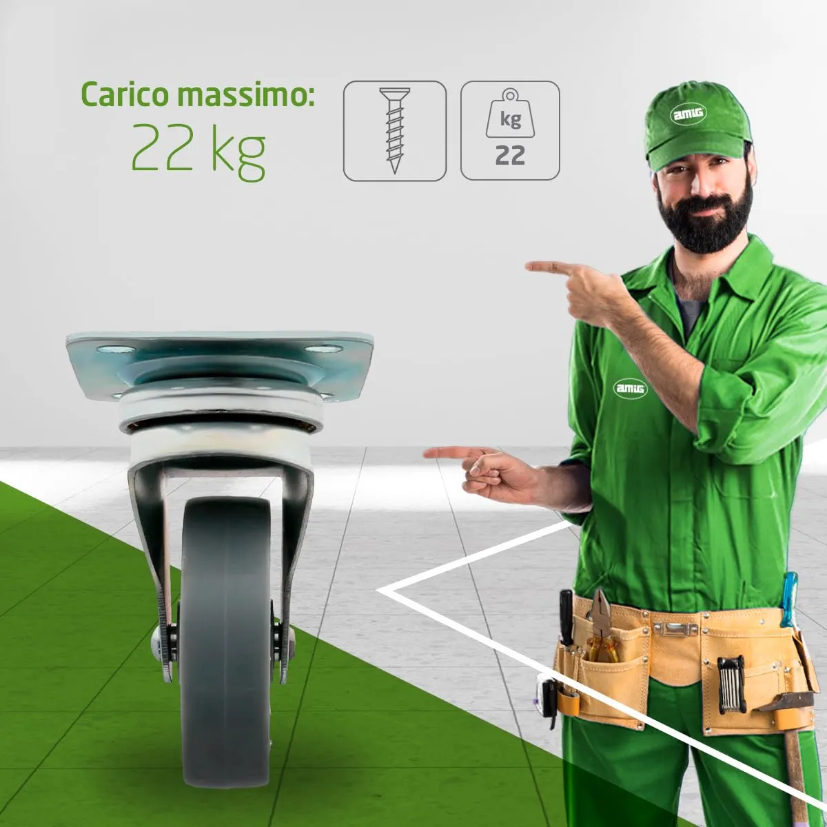 Amig 2500 Ruote Mobili Nylon Ø40 mm Grigie 4 Pezzi