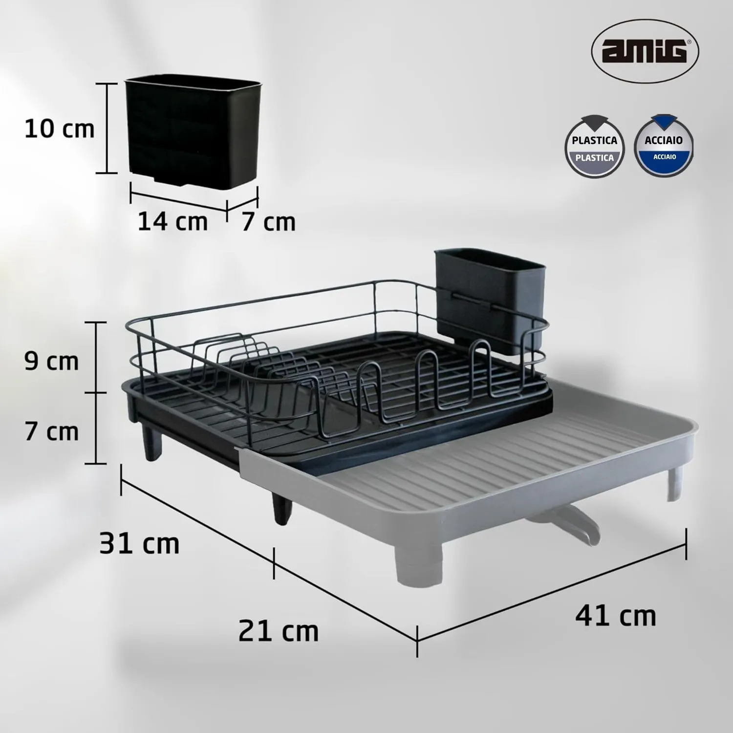 Amig Vika scolapiatti estensibile nero 31-52 cm acciaio