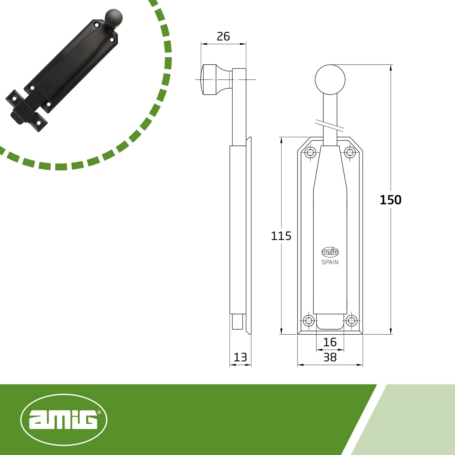 Amig 310 chiavistello 150 mm nero opaco porte cancelli