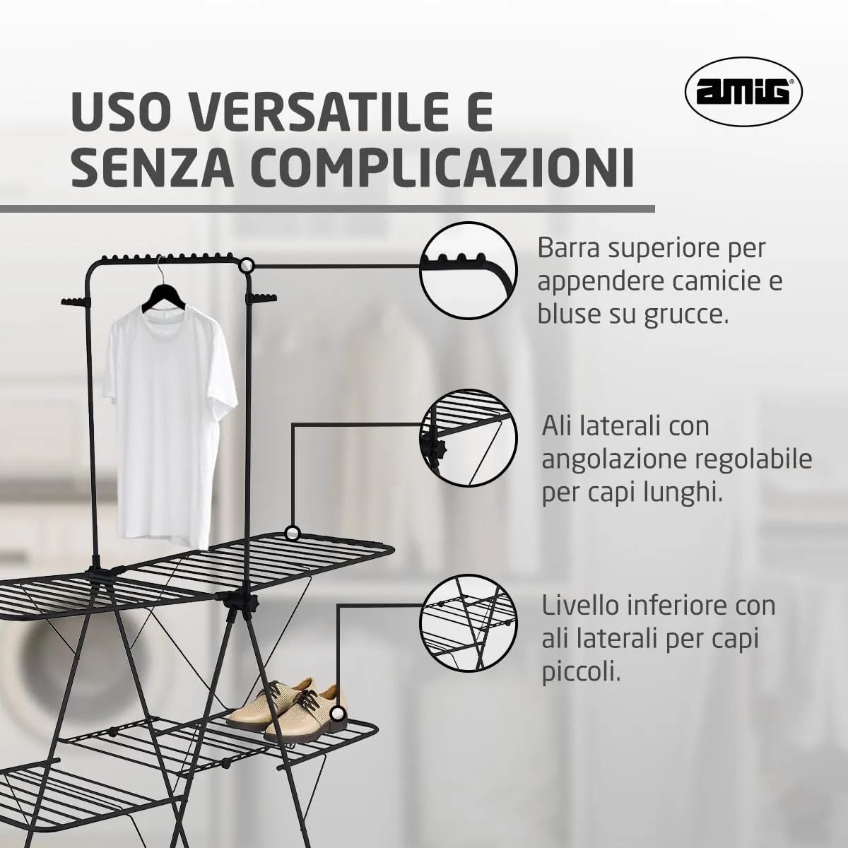 Amig Aeria TowerPro Stendibiancheria Nero 29 m Pieghevole
