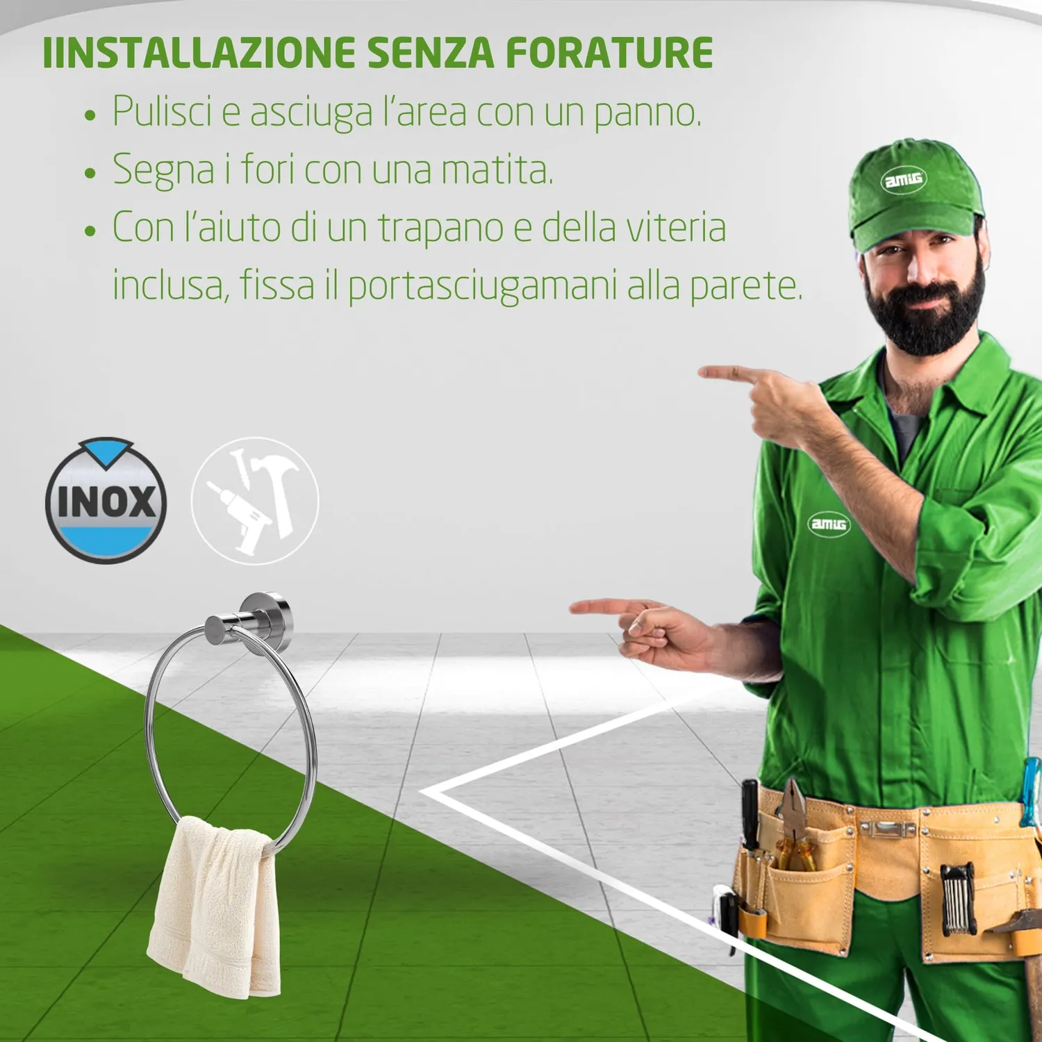 Amig Gorliz-3 portasciugamani bagno argento cromo lucido