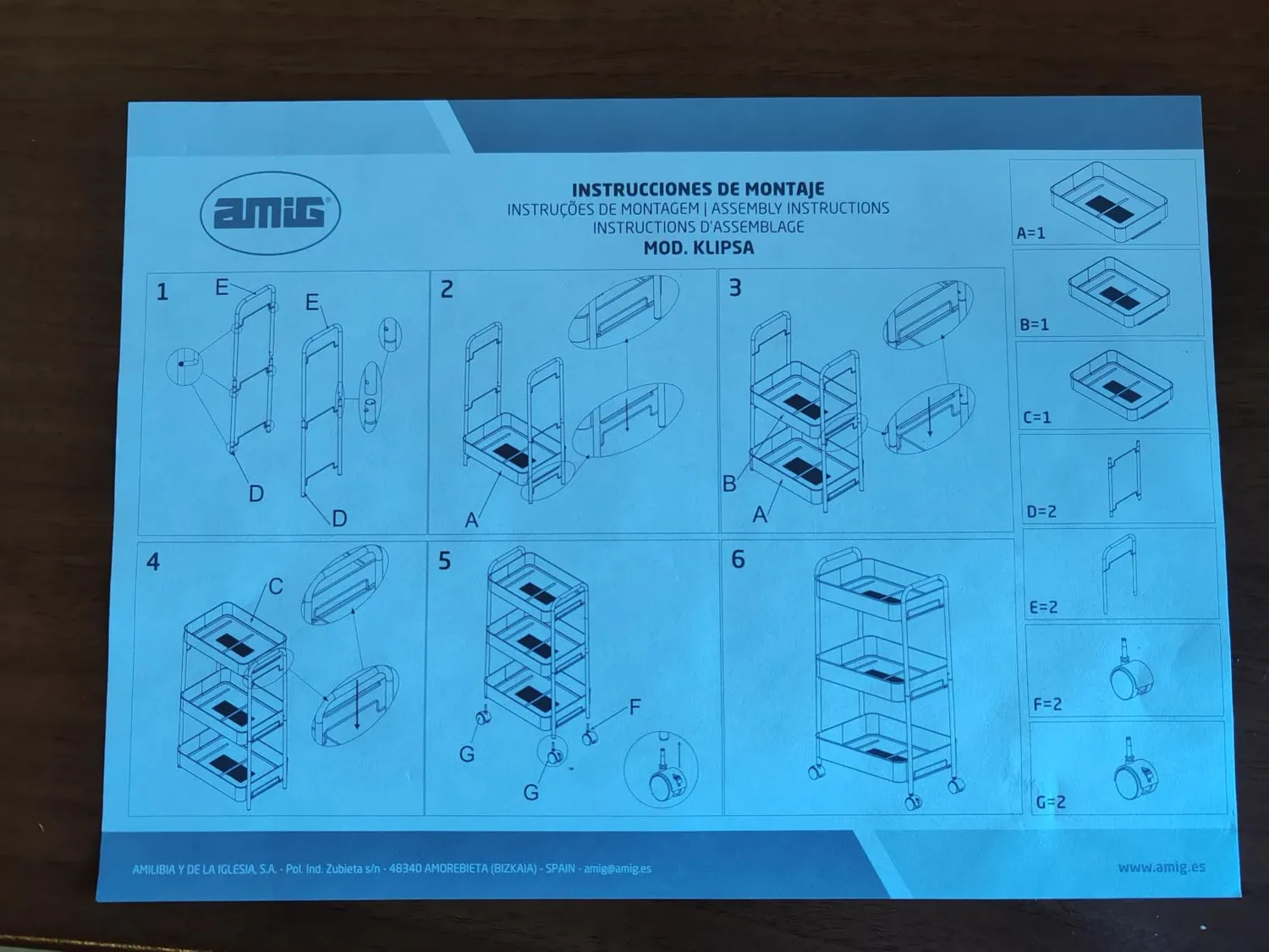 Amig Klipsa carrello cucina bianco 3 ripiani