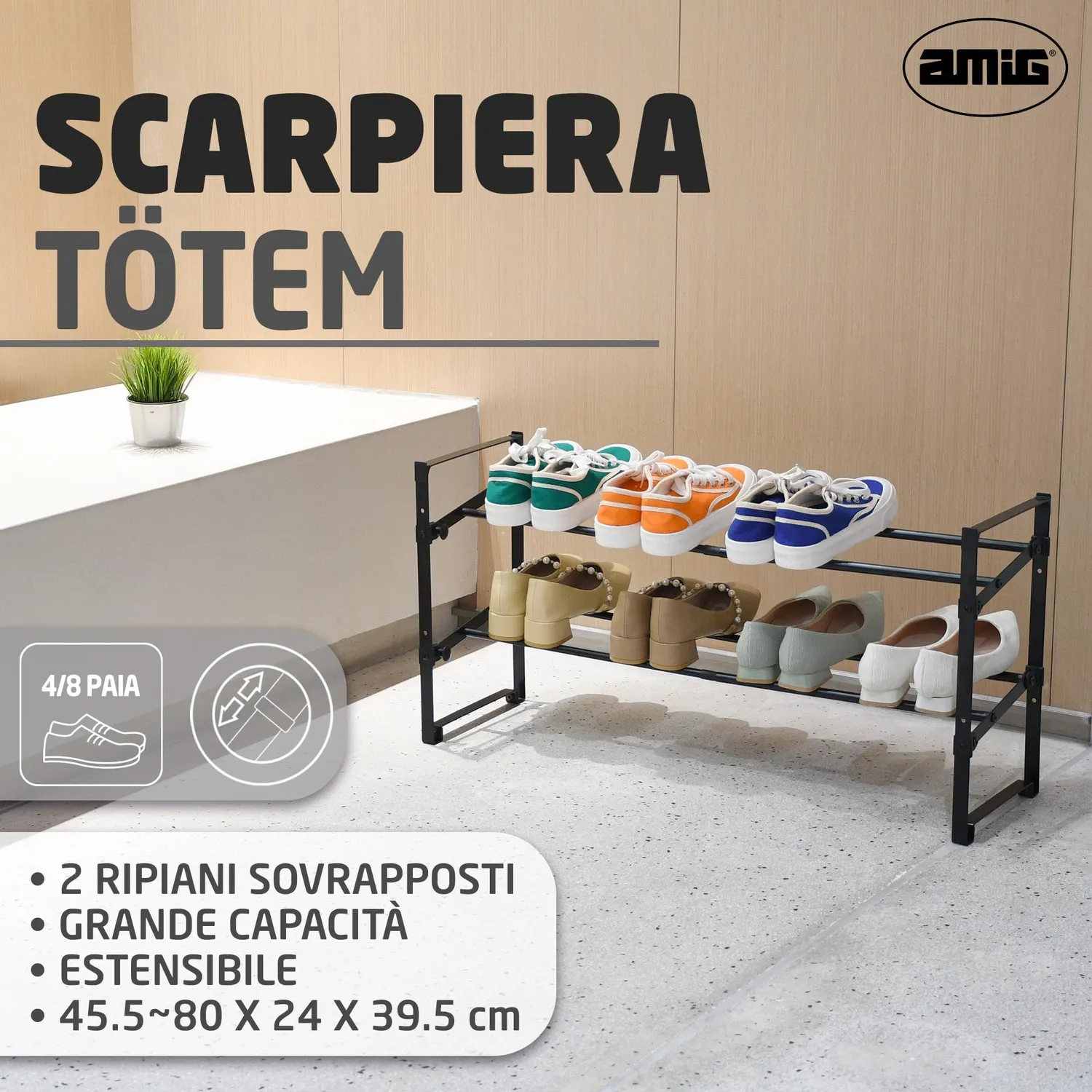 Amig Tötem Scarpiera estensibile 2 ripiani nera 12 paia