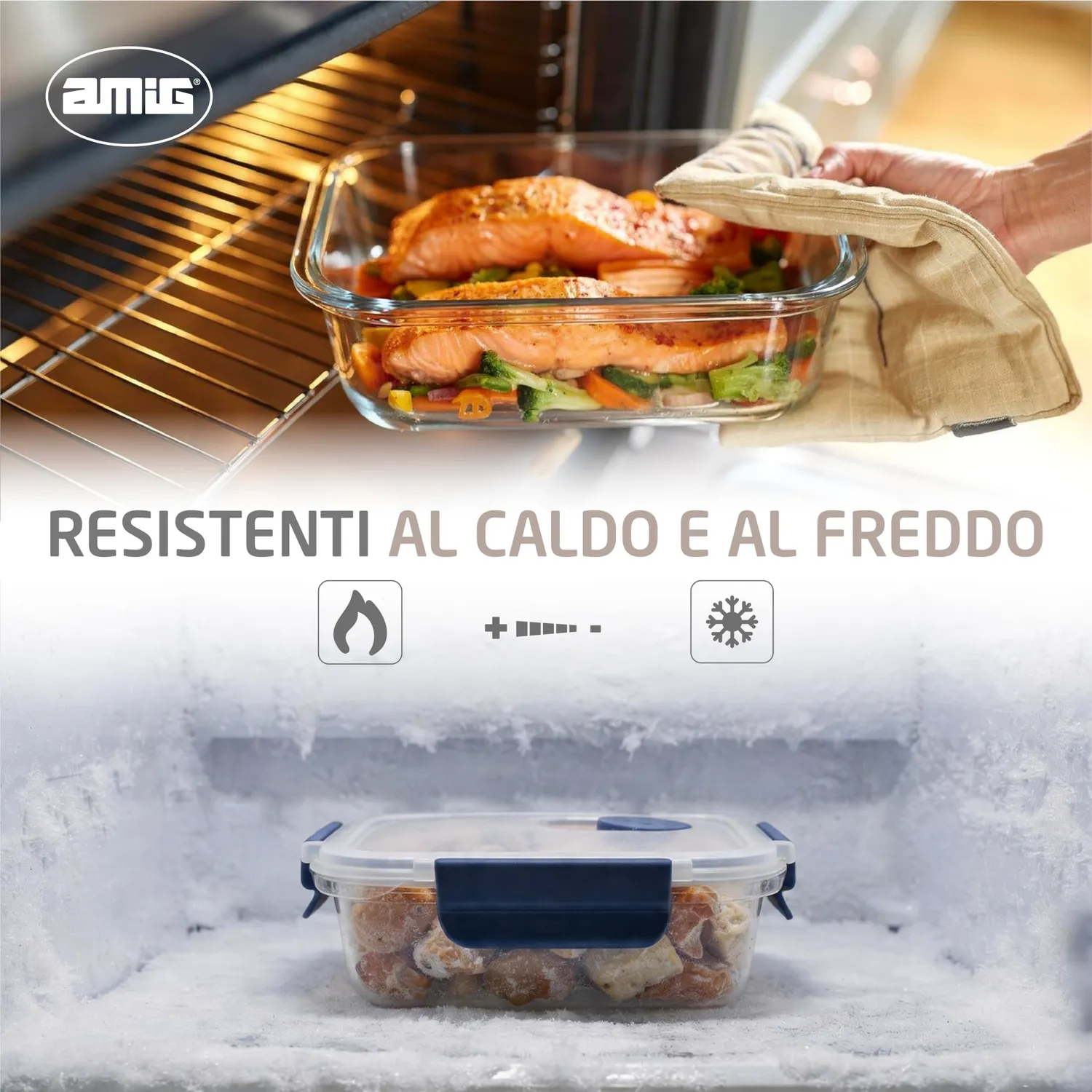 Amig 700 Set 3 Contenitori Vetro Ermetici 370-1050 ml Borosilicato
