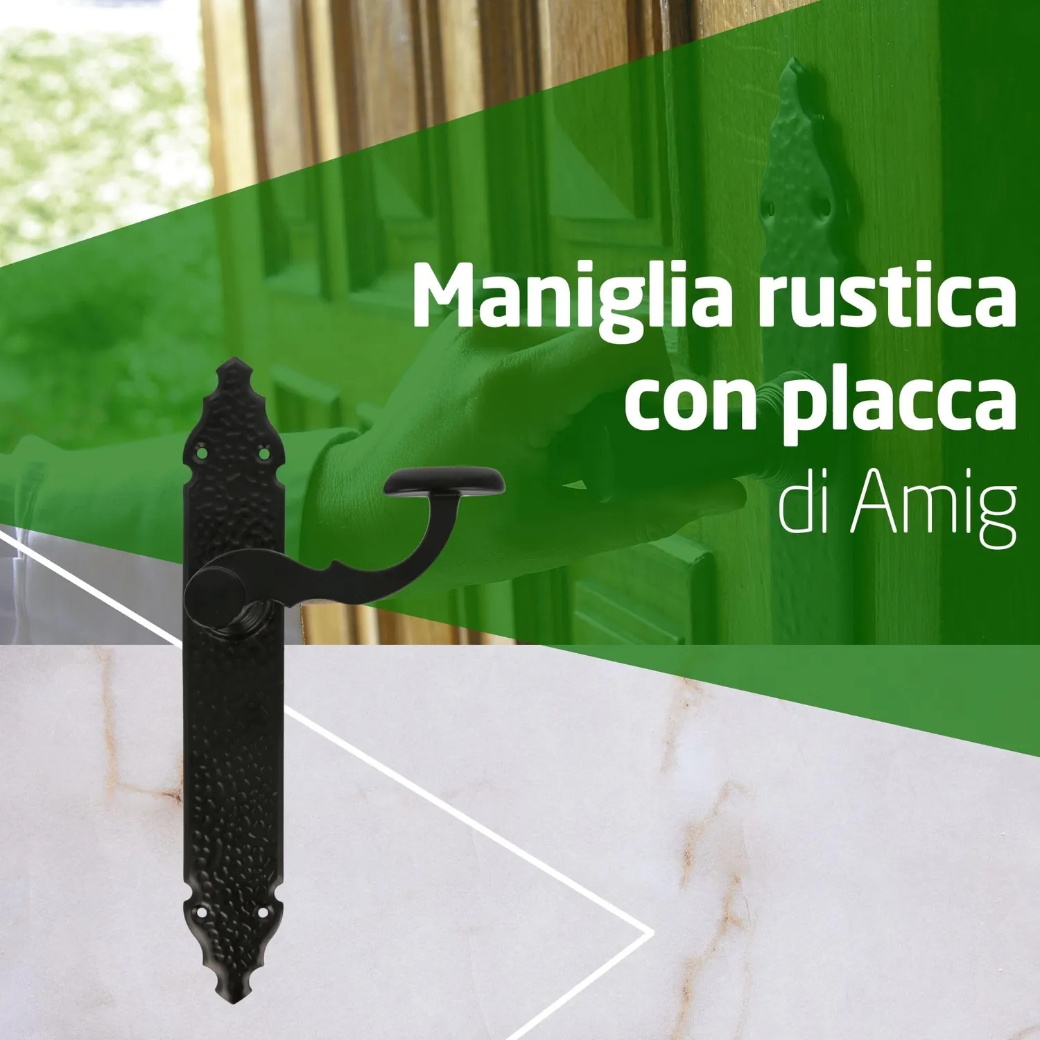 Amig maniglie rustiche placca martellata 280x45 mm nero