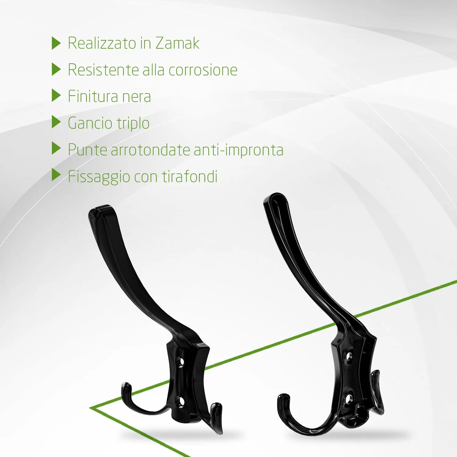 Amig CS33 appendiabiti da parete nero 3 ganci zamak