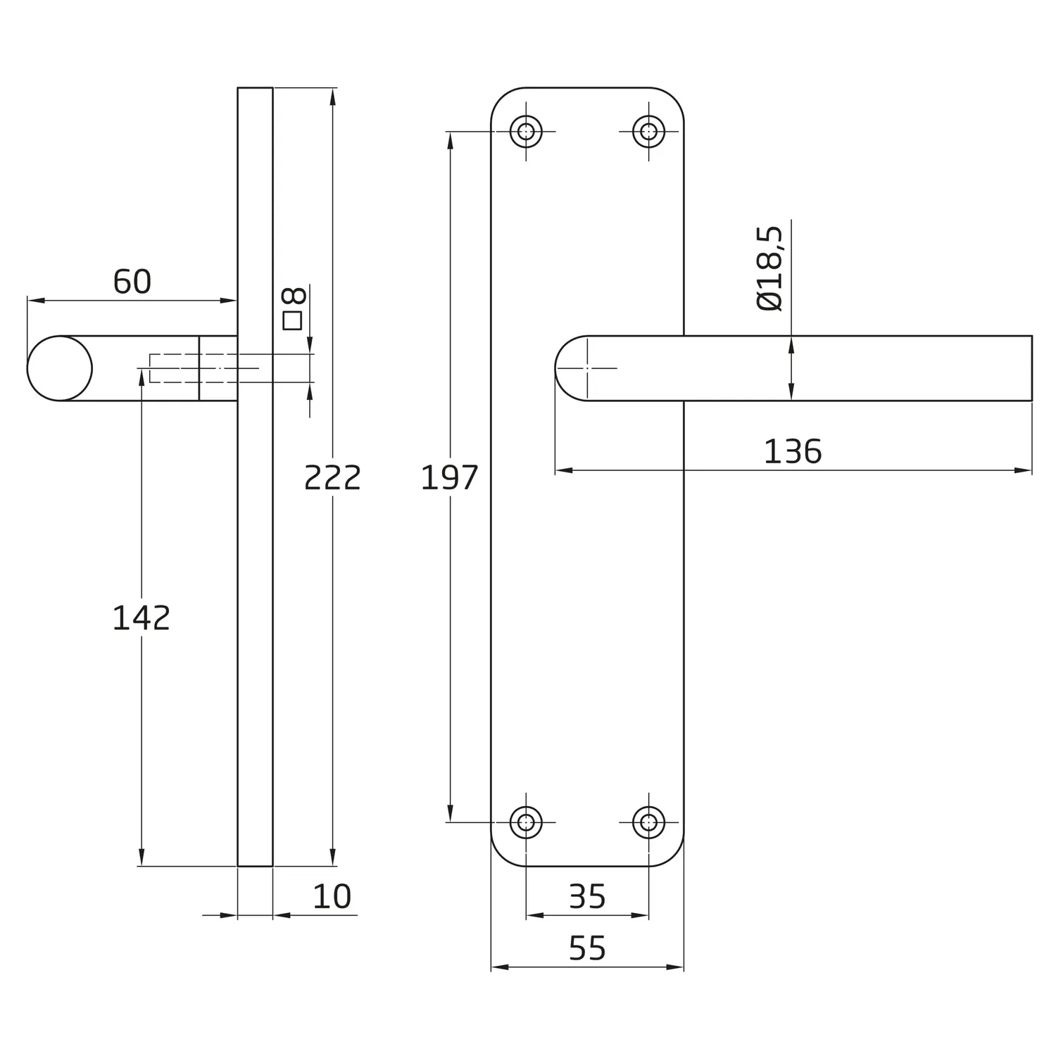 Amig maniglia argento alluminio placca quadra 222x55 mm