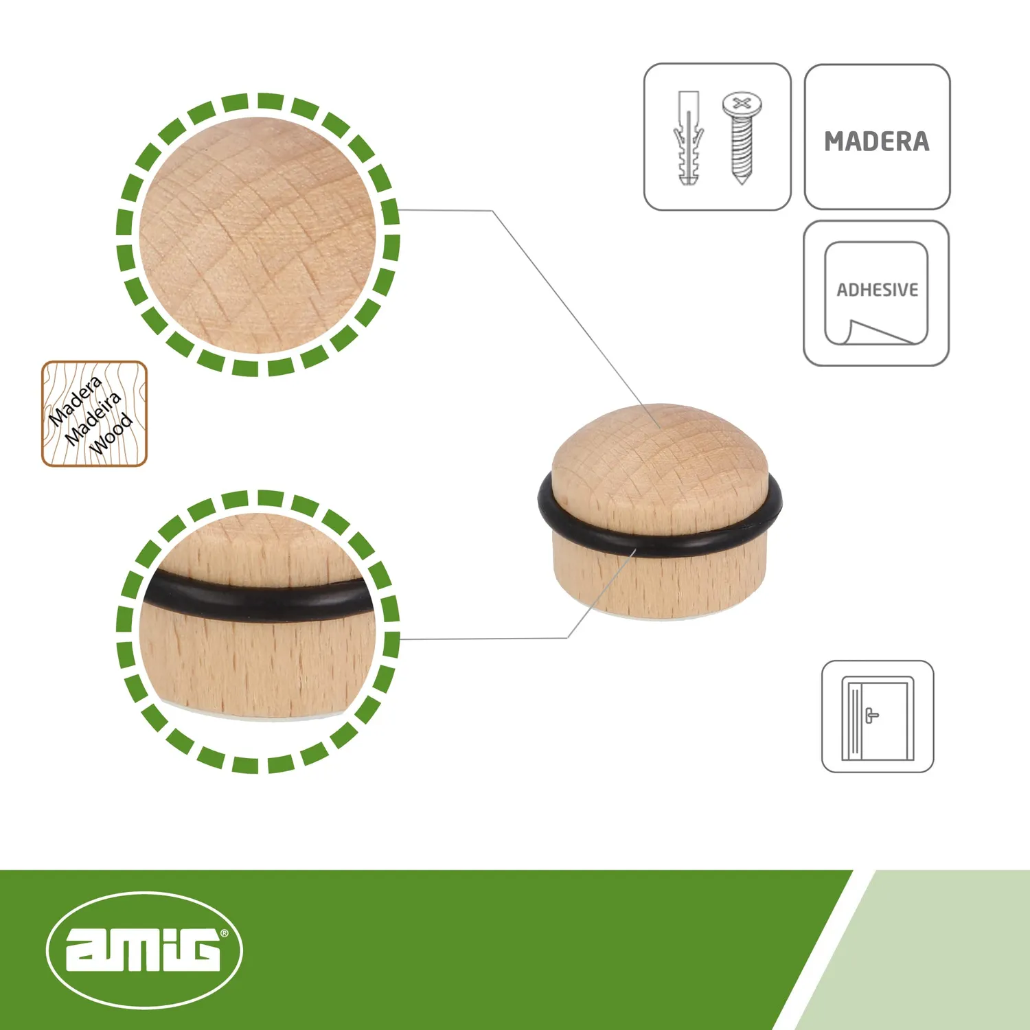Amig fermaporta adesivo faggio 35x29 mm 2 pezzi