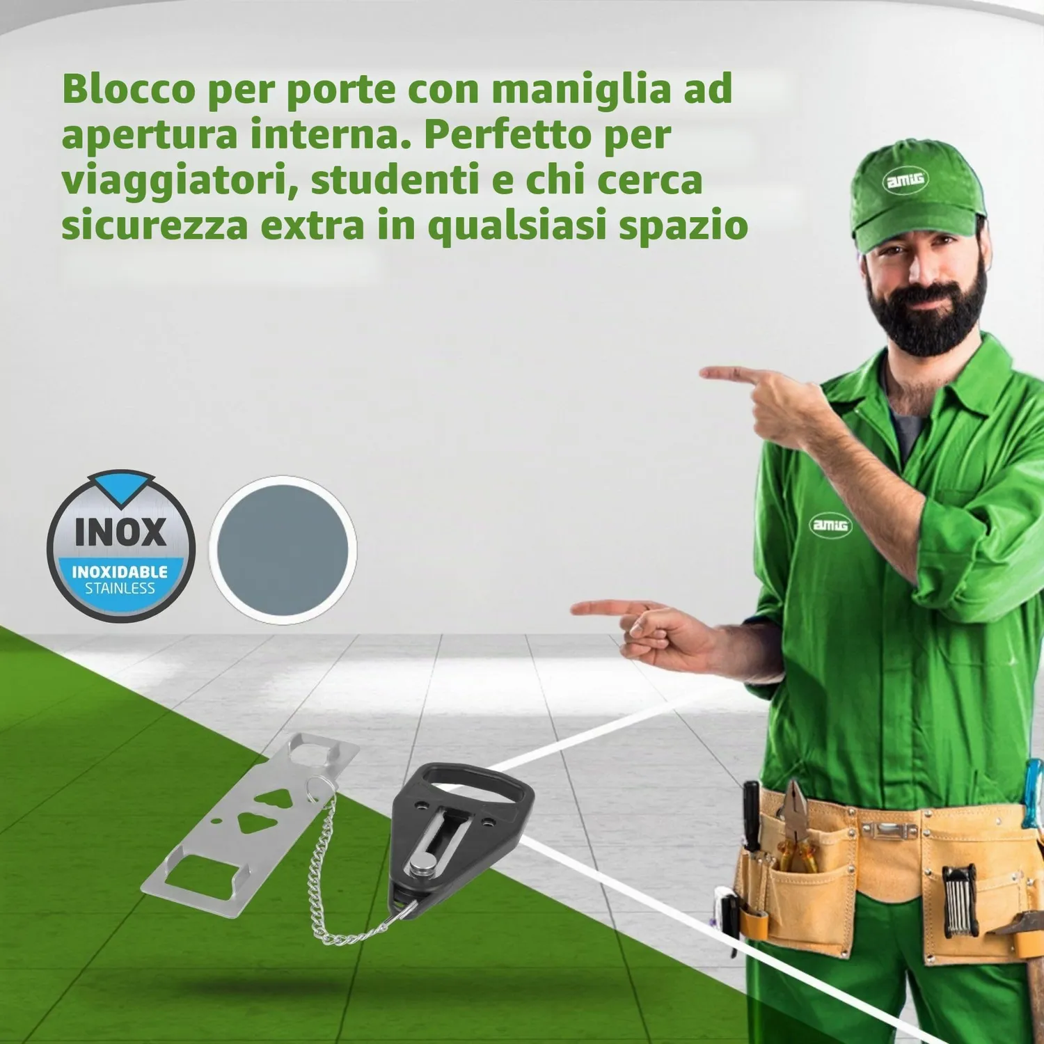 Amig Serratura Portatile Porte 13x4,5 Acciaio Inox