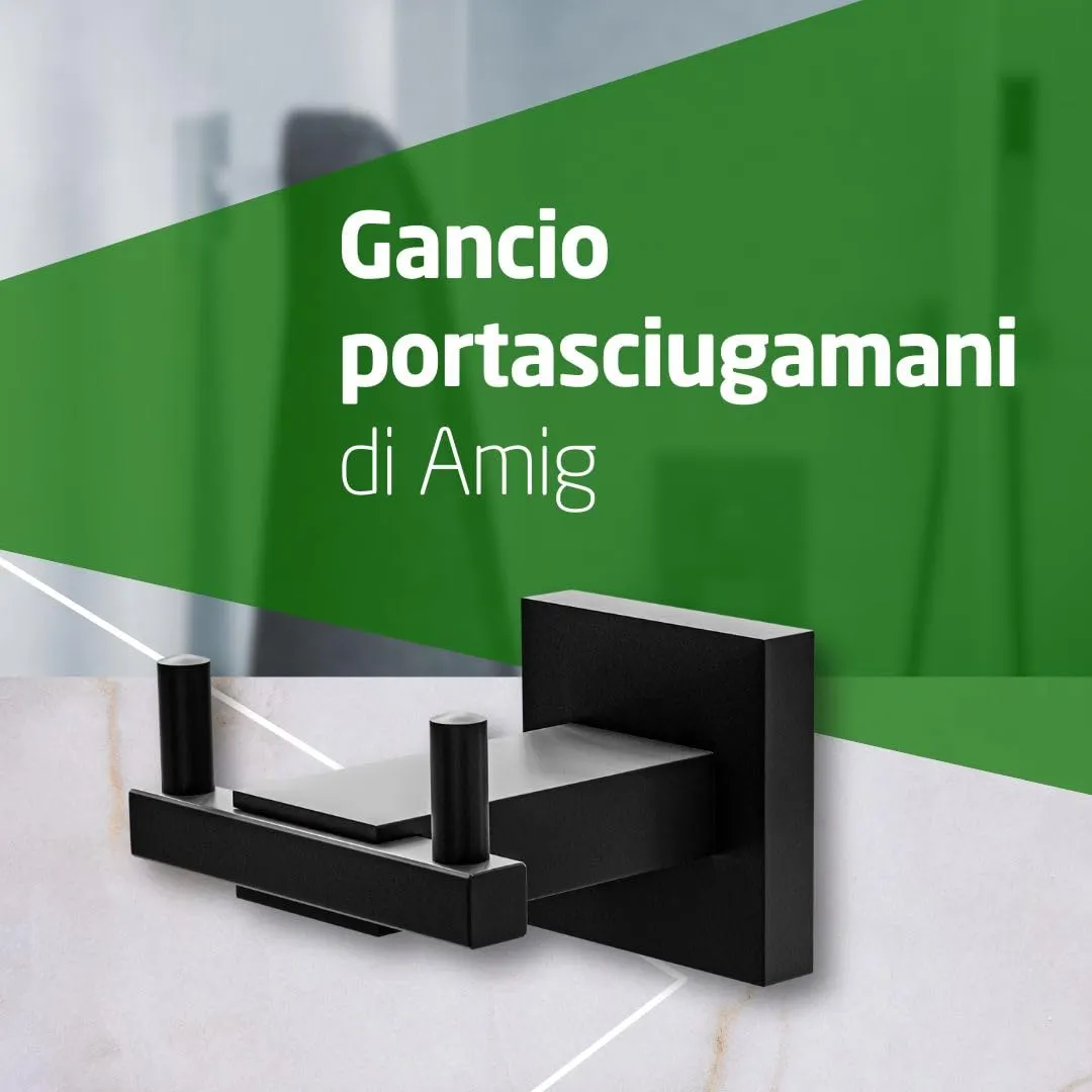 Amig Isla-5 gancio portasciugamani nero opaco acciaio inox