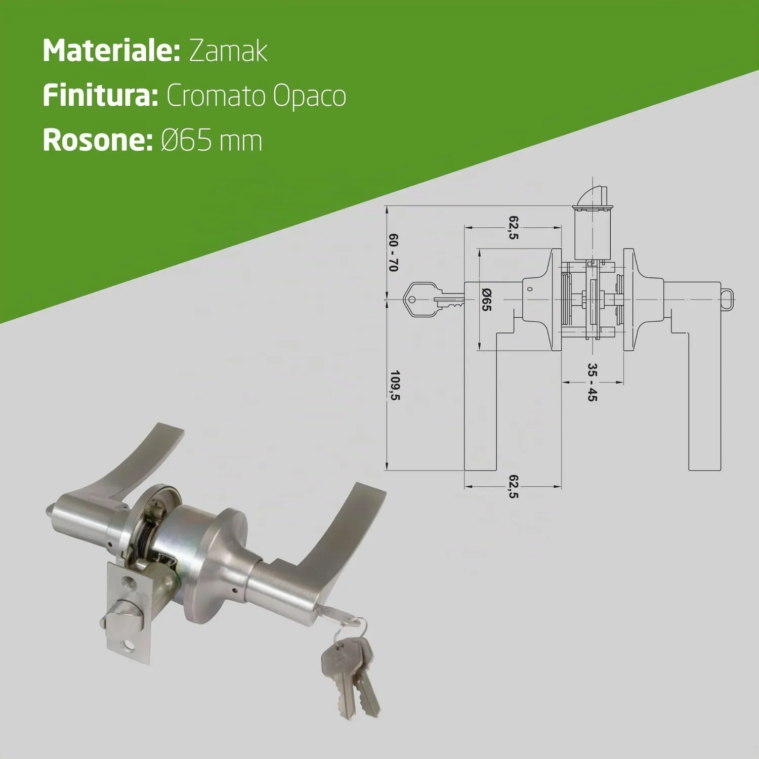 Amig Maniglia Sinistra Rosetta Zamak Argento 60/70 mm
