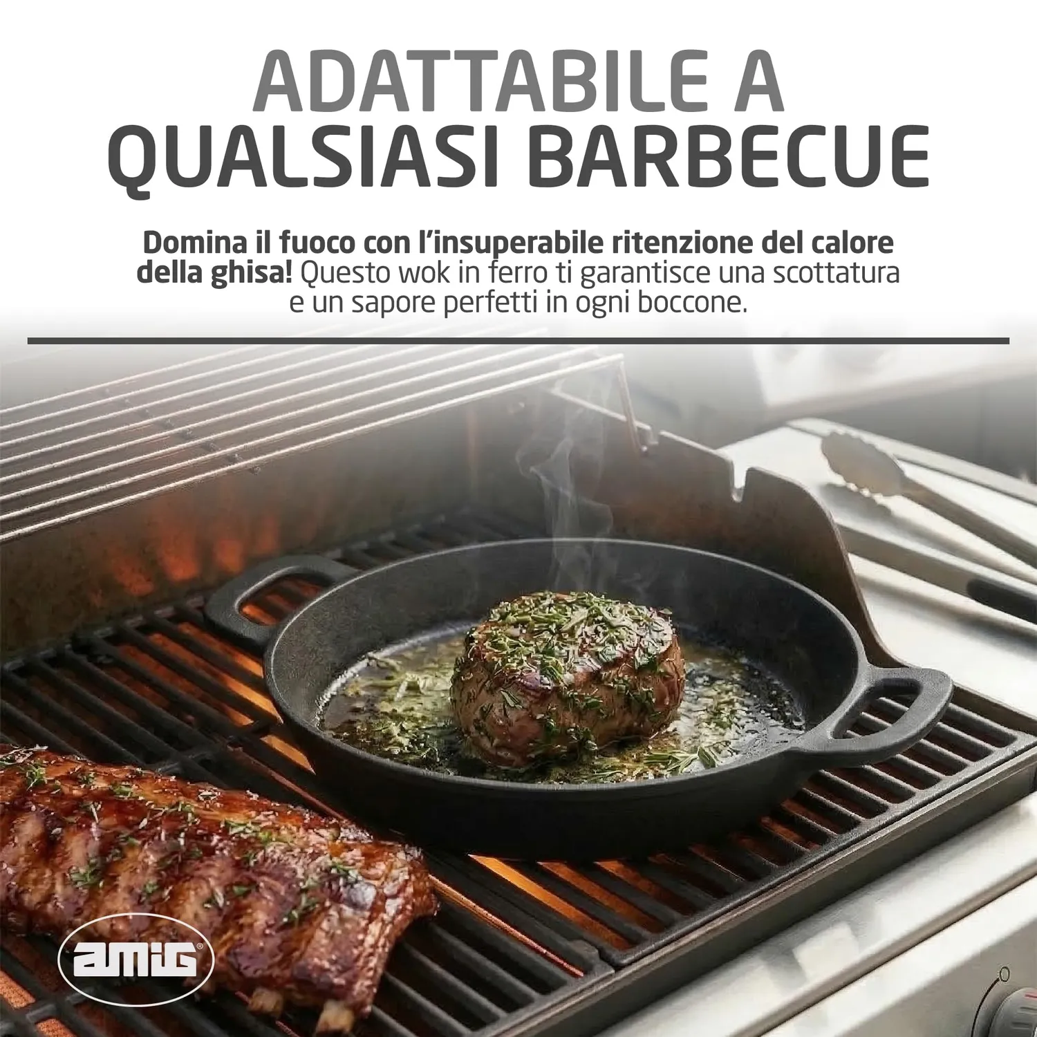 Amig AM38 wok in ghisa Ø 31 cm per barbecue