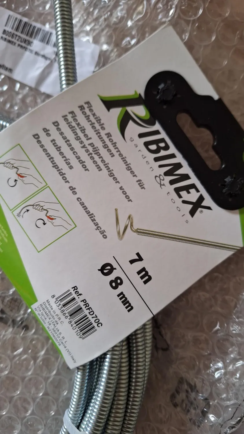 Ribimex Sonda Sturatubi 7 m 8 mm per scarichi e WC