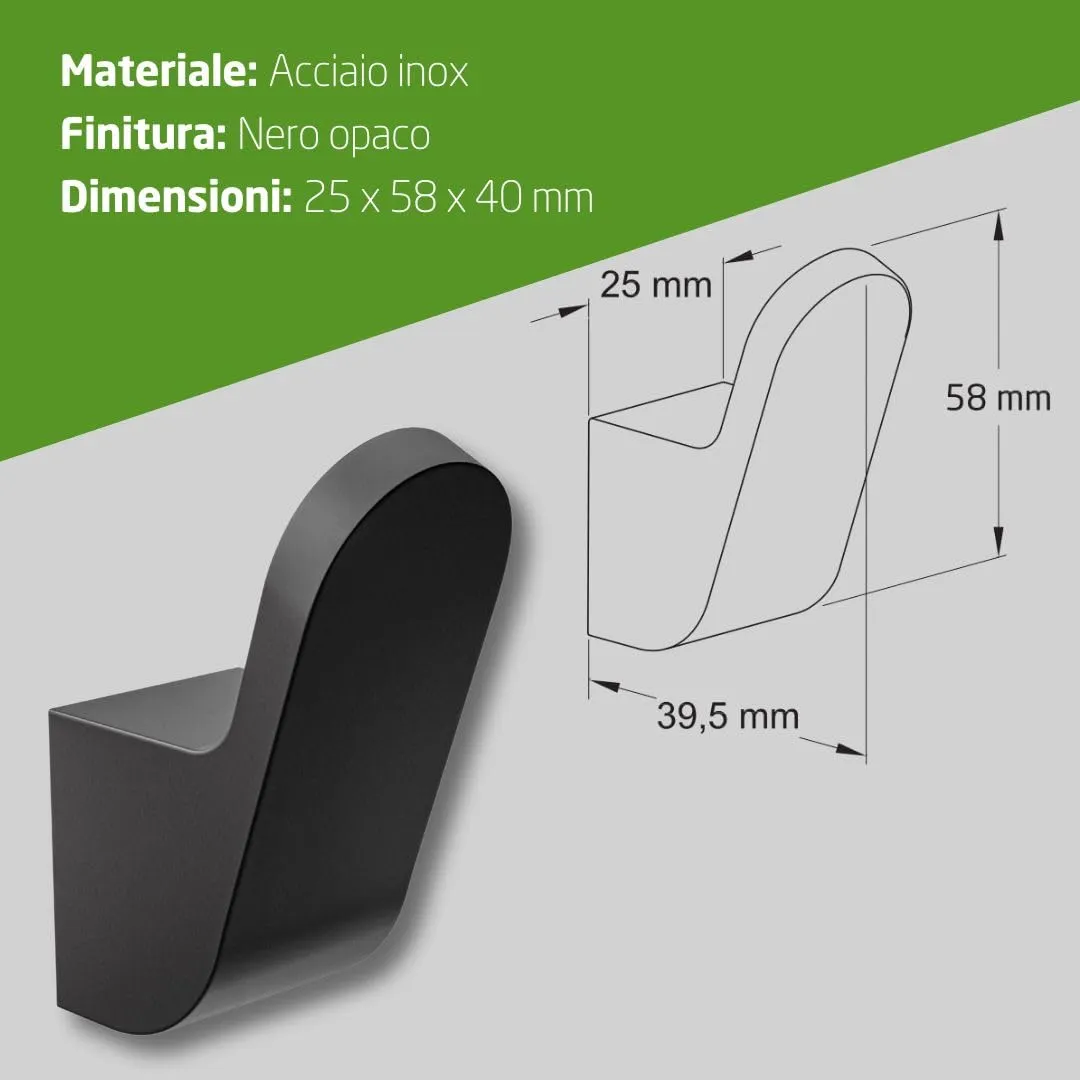 Amig Oma-8 Gancio Bagno Nero Opaco 1 pezzo
