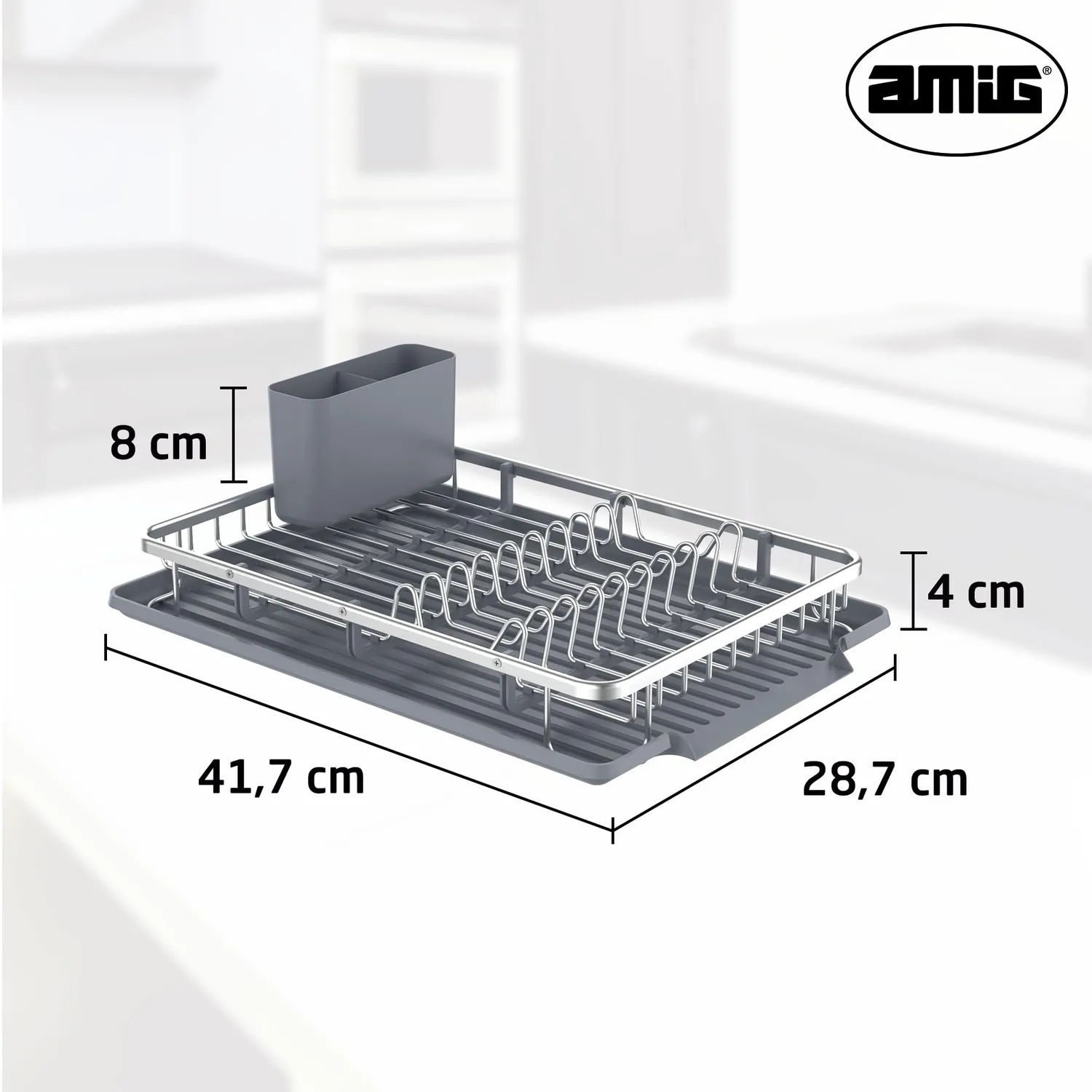 Amig Ezzik scolapiatti alluminio grigio 8 piatti 41 cm