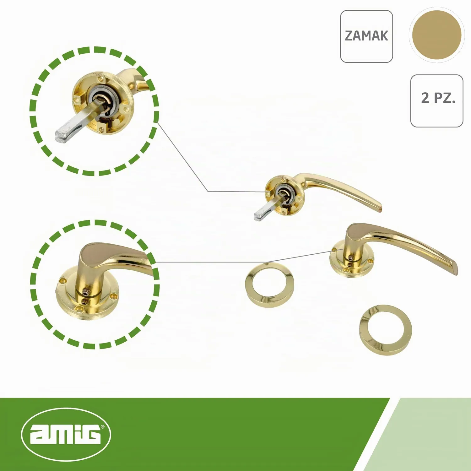 Amig maniglia passaggio ottone 55 mm con scrocco