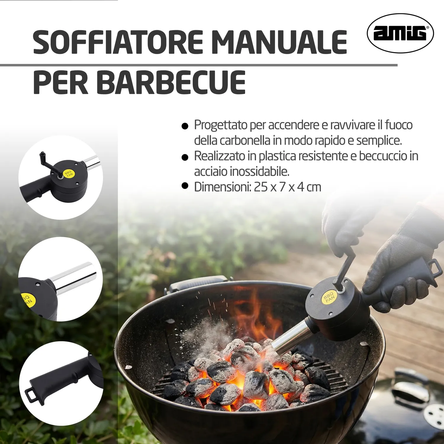 Amig AM13 Soffiatore Manuale Barbecue 25 cm Inox