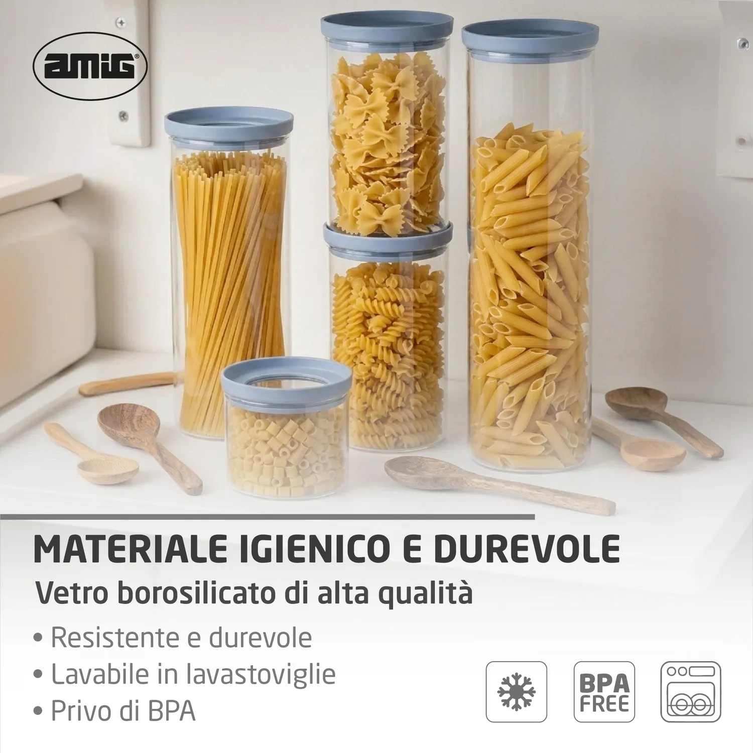 Amig Oru Barattoli Vetro Ermetici 5 pz Pasta Riso