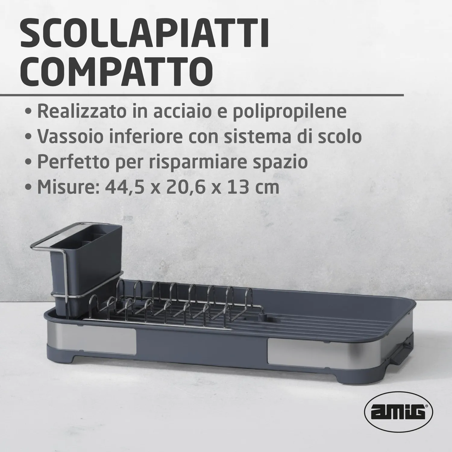Amig Siba Mini scolapiatti grigio 7 piatti acciaio