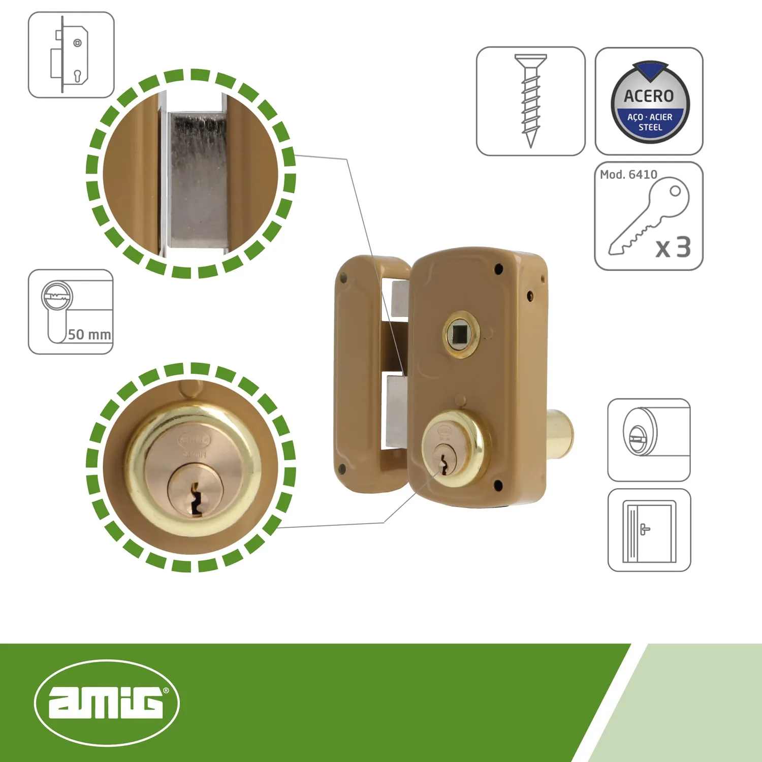 Amig 75UN serratura sovrapporre sinistra 66x120 oro