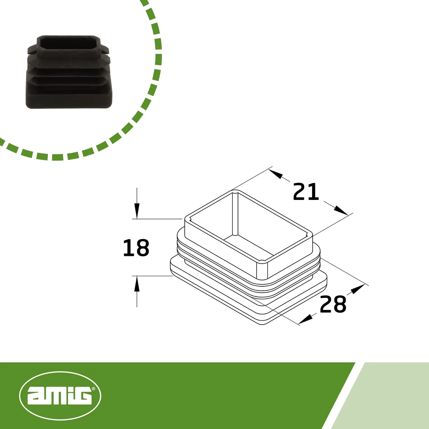 Amig 662 puntale interno rettangolare 30x20 mm nero