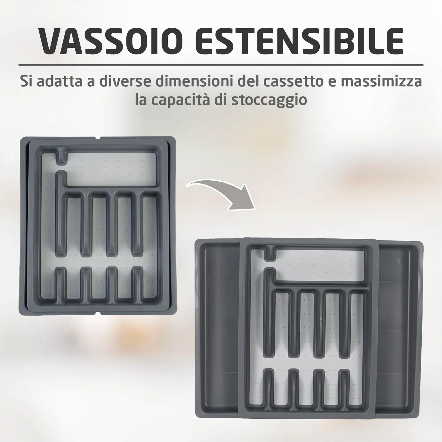 Amig Nibo portaposate estensibile da cassetto grigio
