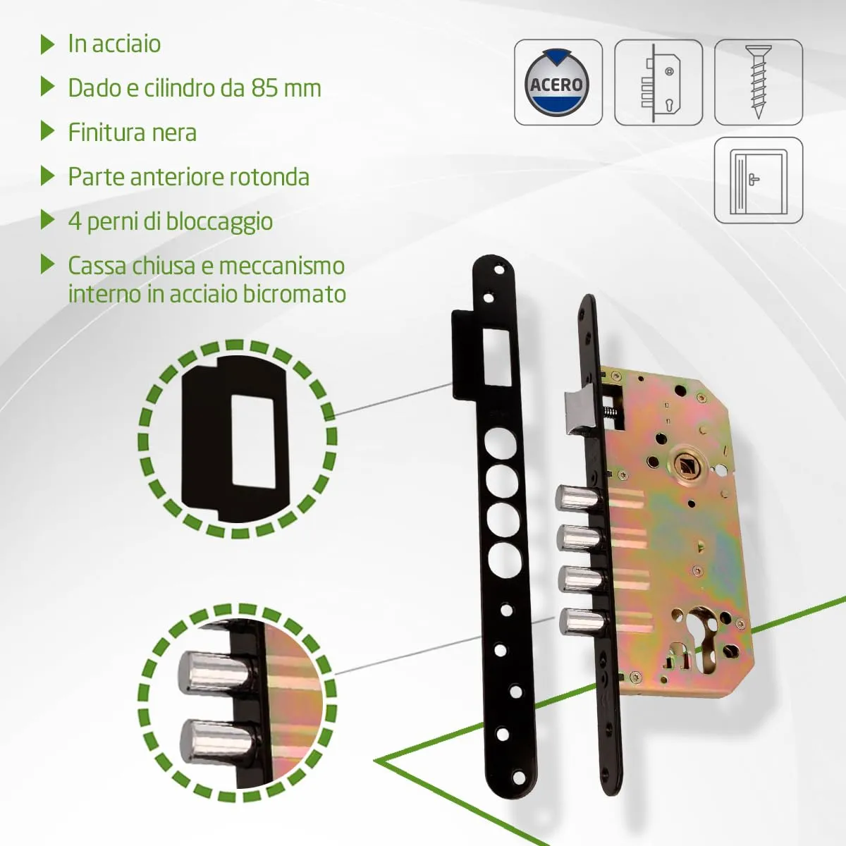 Amig 101 Base serratura infilare nera 50/85 mm