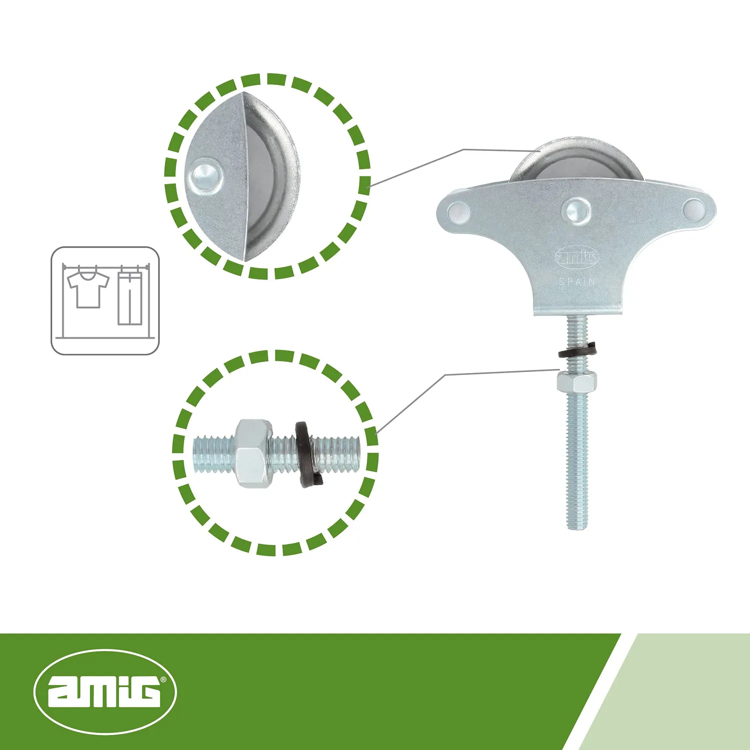 Amig Puleggia Stendibiancheria Acciaio 39mm M6x60