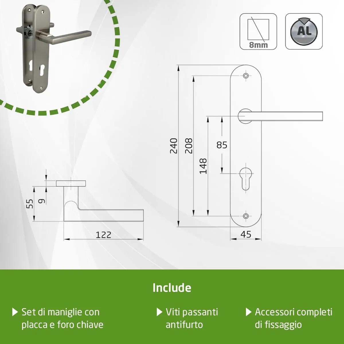 Amig MAI RX Maniglia Rosetta Nichel Spazzolato 122 mm