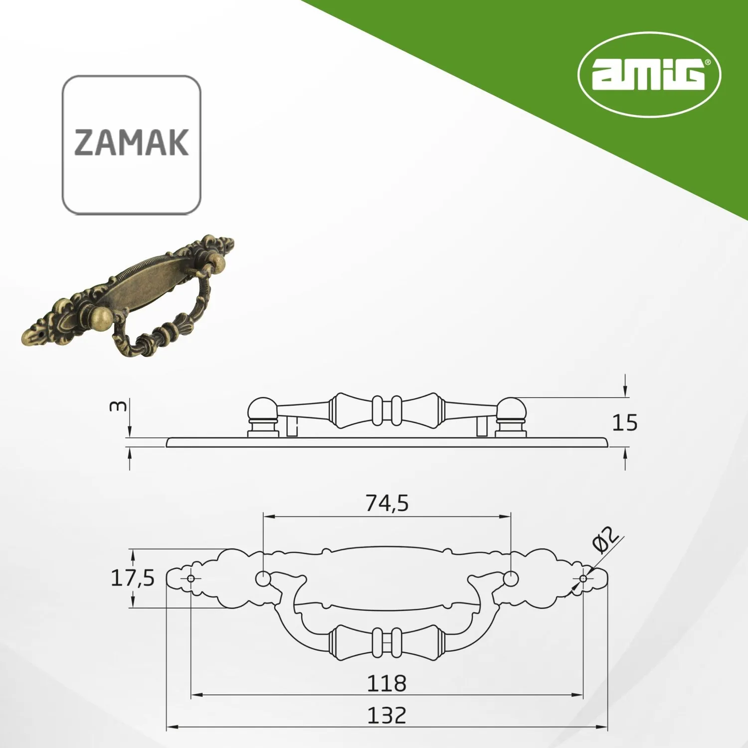 Amig Mod. 850 maniglie mobili 132 mm cuoio 10 pezzi zamak