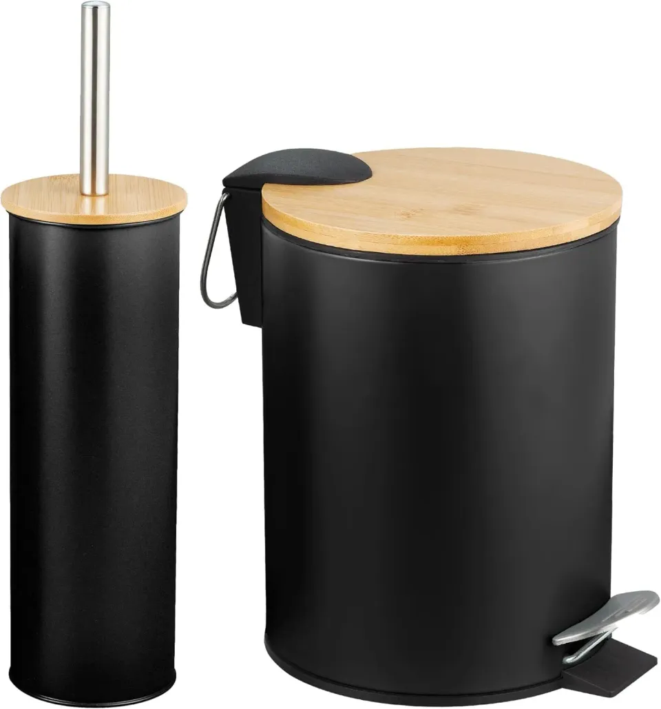 Amig Naturline set bagno nero acciaio e bambu