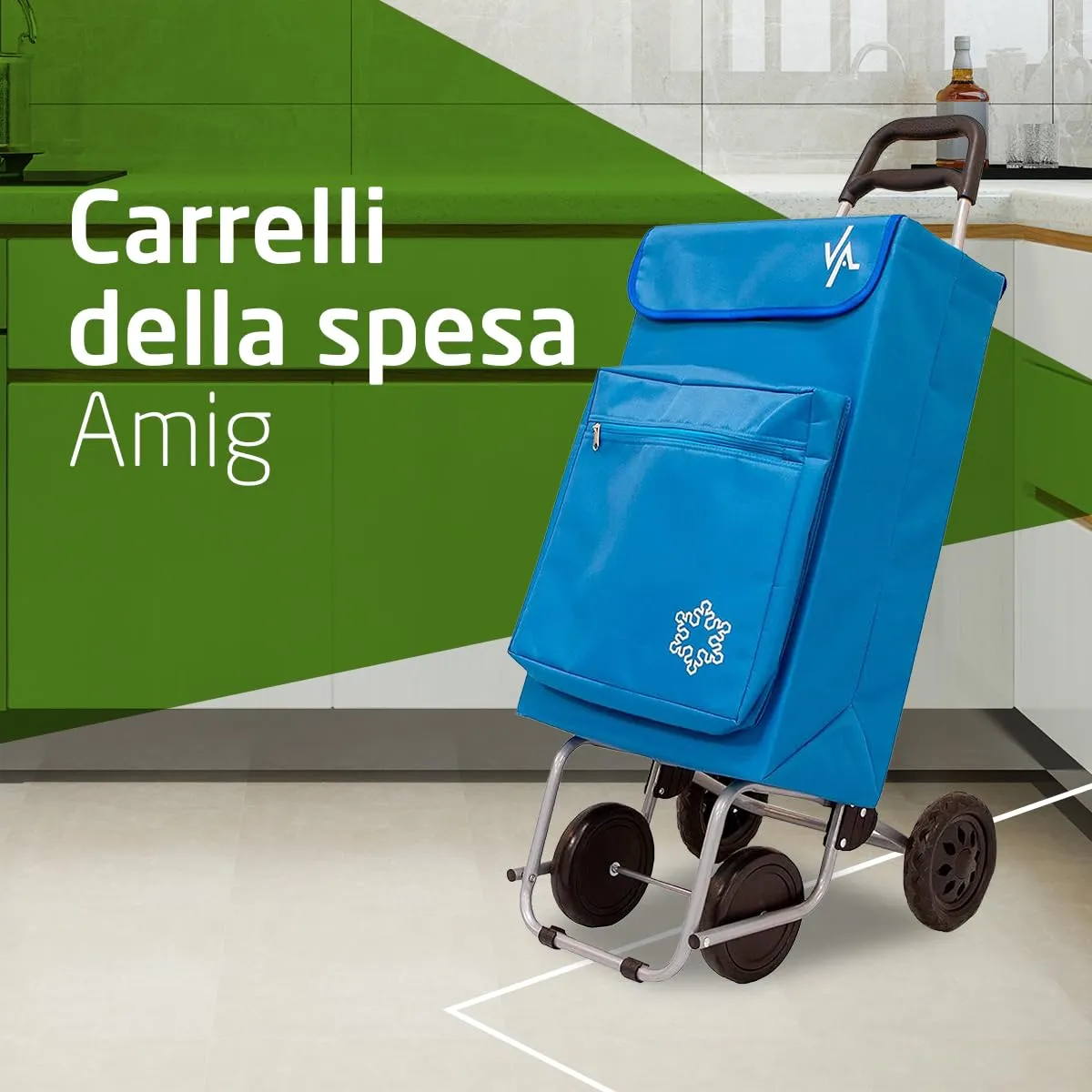 Amig carrello spesa 4 ruote 48 litri blu 15 kg