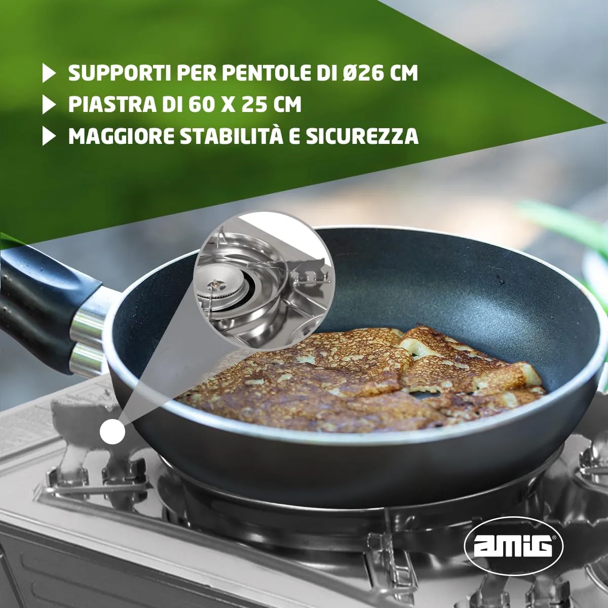 Amig CAMP02 fornello campeggio 2 fuochi con piastra 2x2,2 kW
