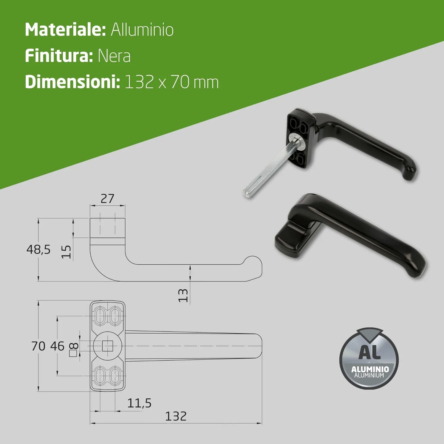 Amig Epsilon Set 2 Maniglie Porte Nere 132 mm