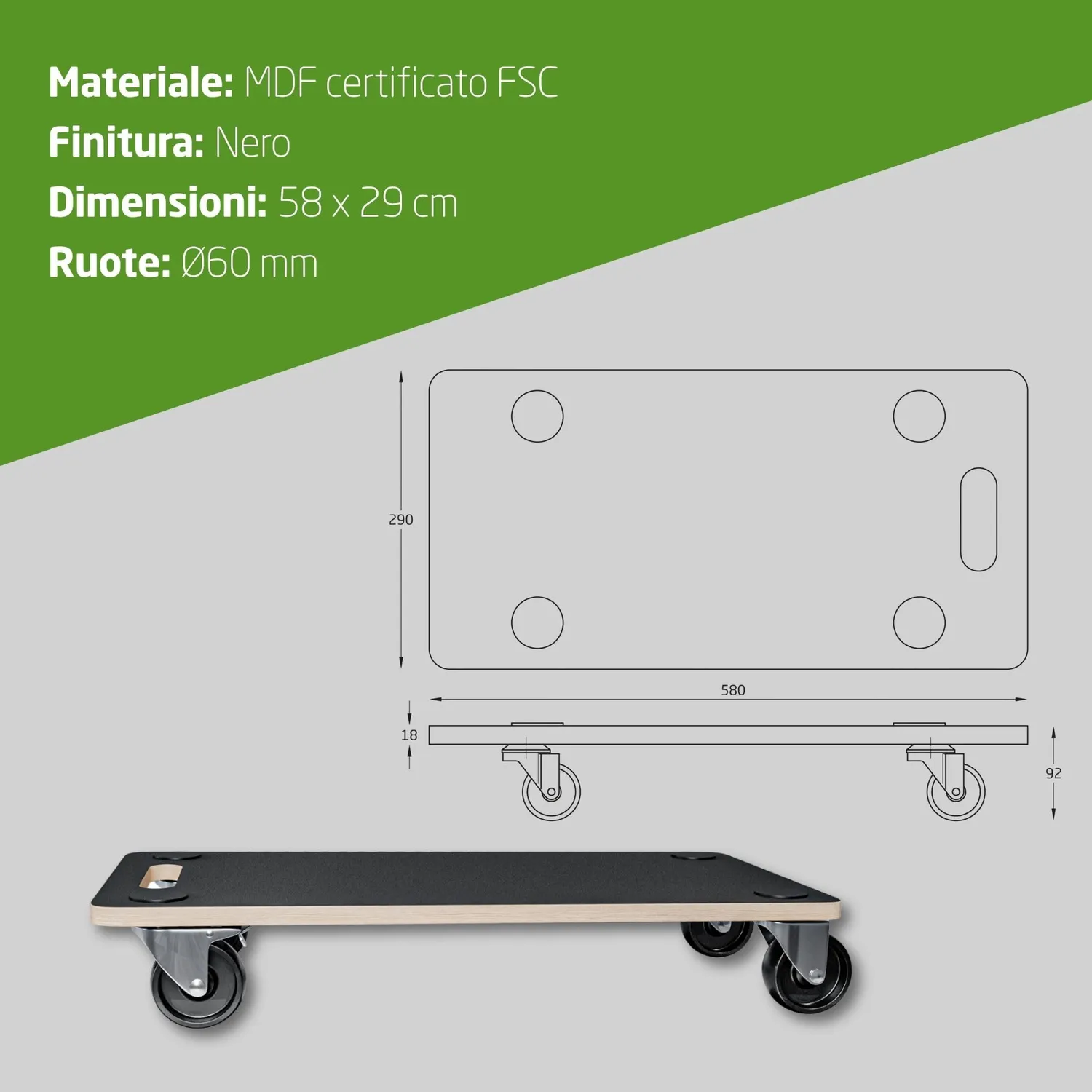 Amig piattaforma carico ruote 58x29 cm 200 kg MDF