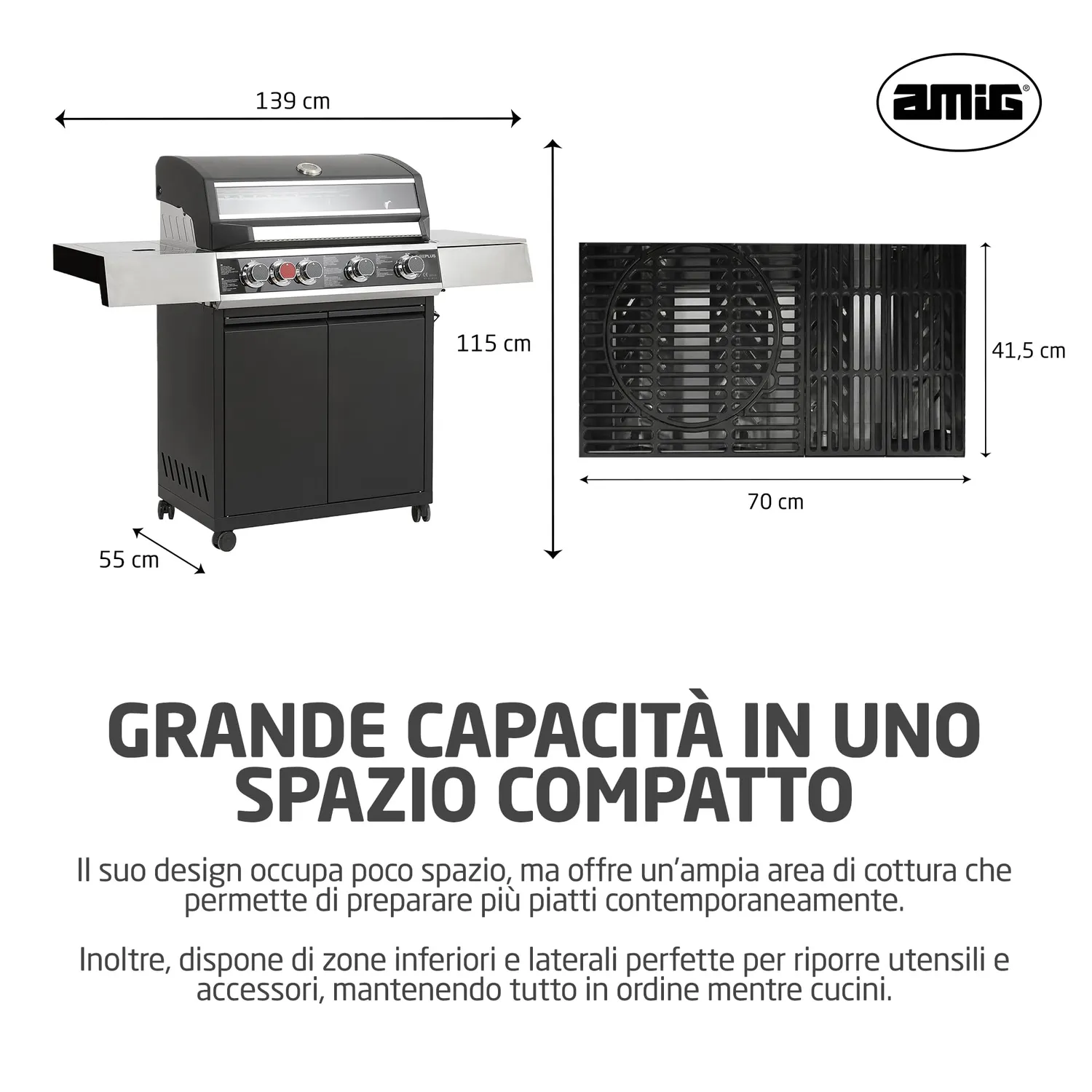 Amig Fireplus GRILL-2 5F Barbecue Gas XXL Nero Ghisa