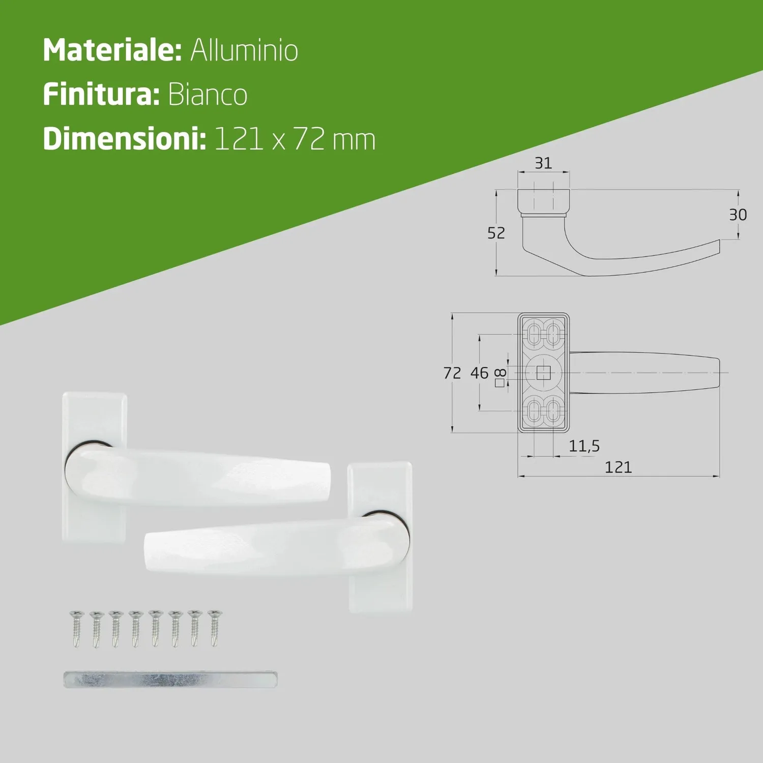Amig Delta maniglia porta interna bianca set 121x72 mm